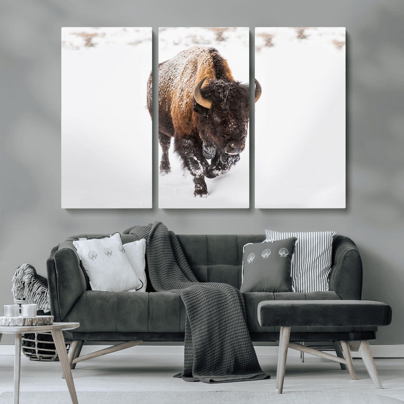 MGV-CV-48X32-3P - Bison Winter Wall Art Canvas Print For Farmhouse Decor