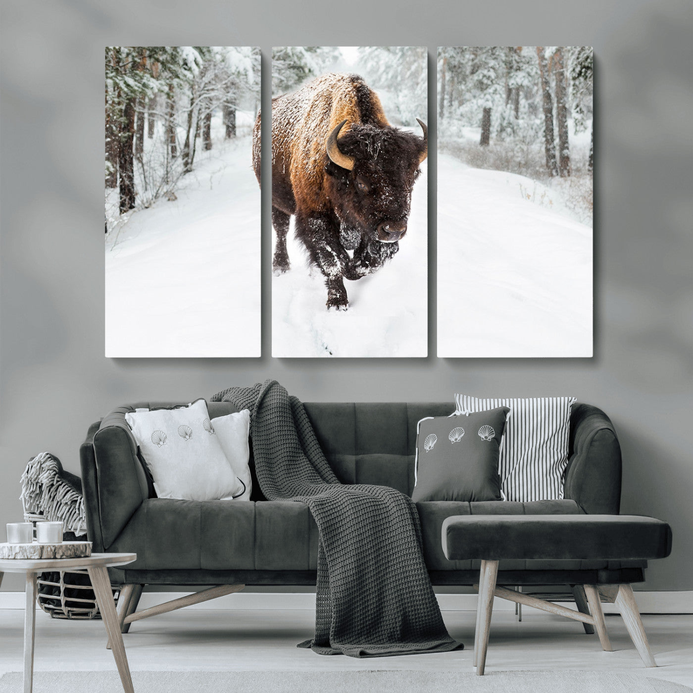 MGV-CV-48X32-3P - Bison Wall Art Canvas Print For Farmhouse, Animal Canvas Print, Wild Animal Wall Art