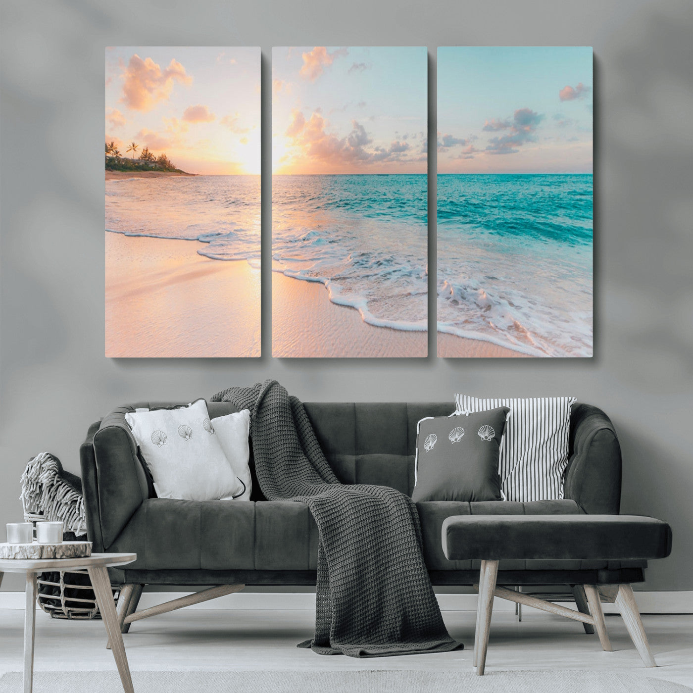 MGV-CV-48X32-3P - Beach Wall Art - Stunning Ocean Sunset Canvas Print with Coastal Design for Elegant and Relaxing