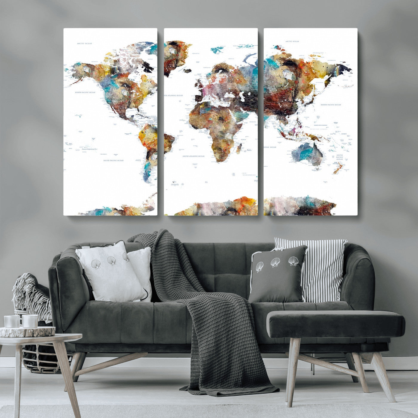 MGV-CV-48X32-3P - Push Pin World Map Canvas Print – Framed Wall Art for Couples to Track Their Travels – Anniversary