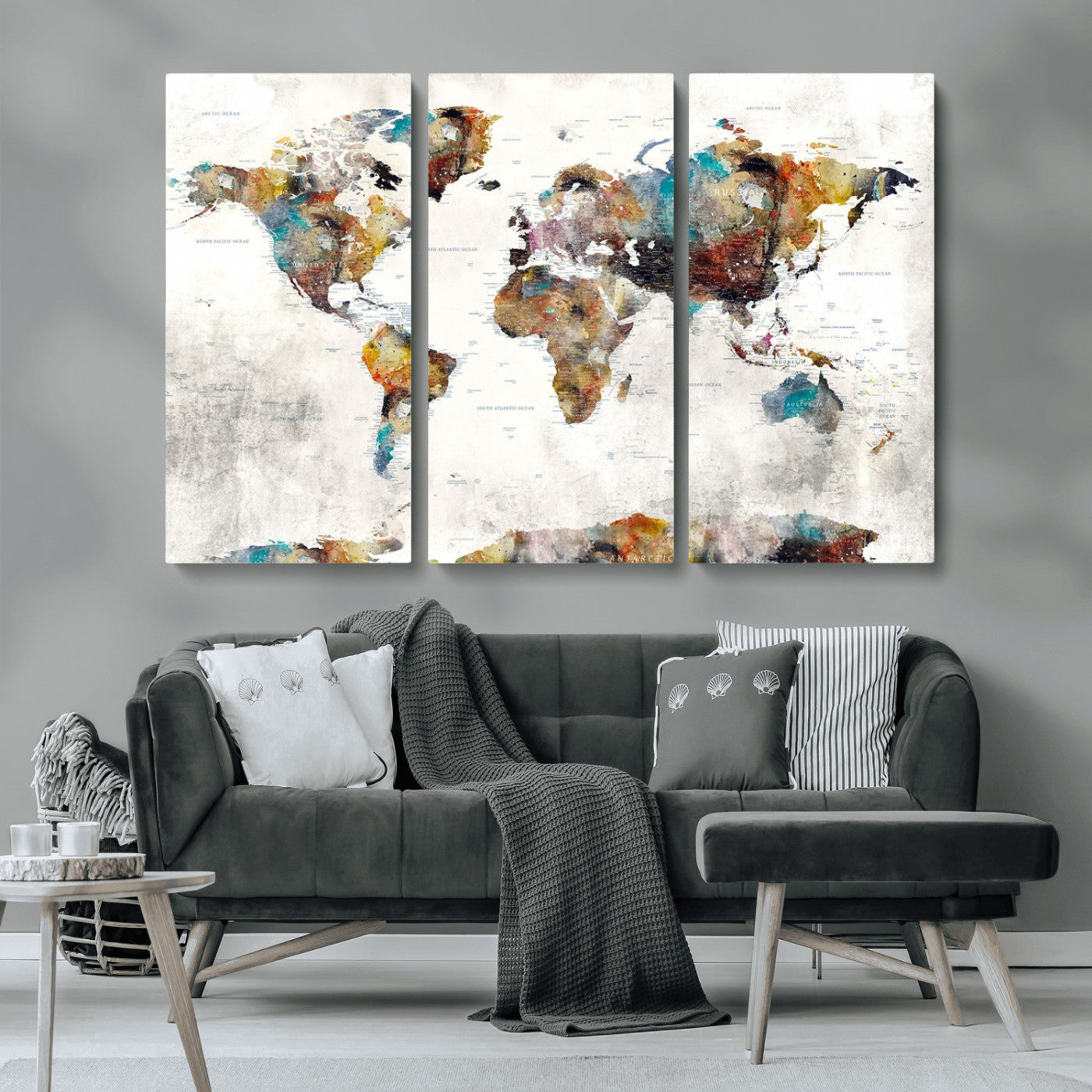 MGV-CV-48X32-3P - Push Pin World Map Canvas Print – Framed Wall Art for Couples to Track Their Travels – Anniversary