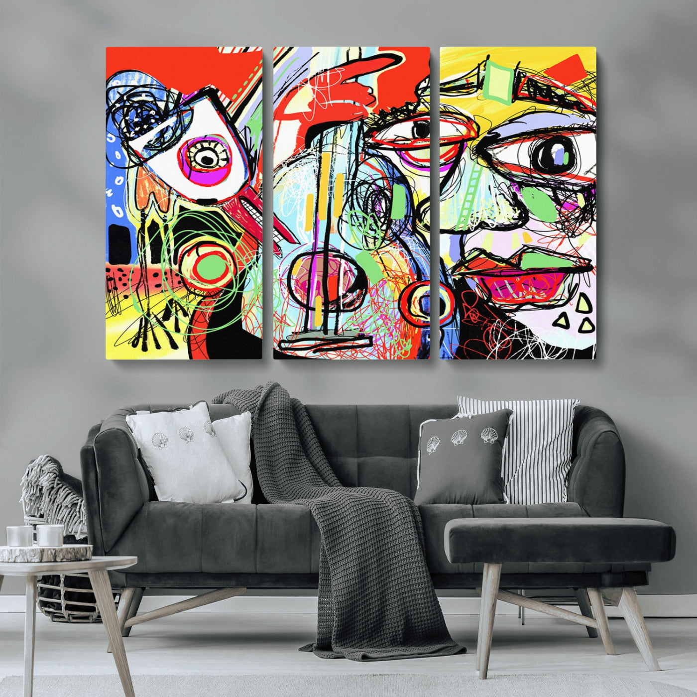 MGV-CV-48X32-3P - Picasso Style Art Abstract Canvas Wall Art Print , Colorful Abstract Artwork