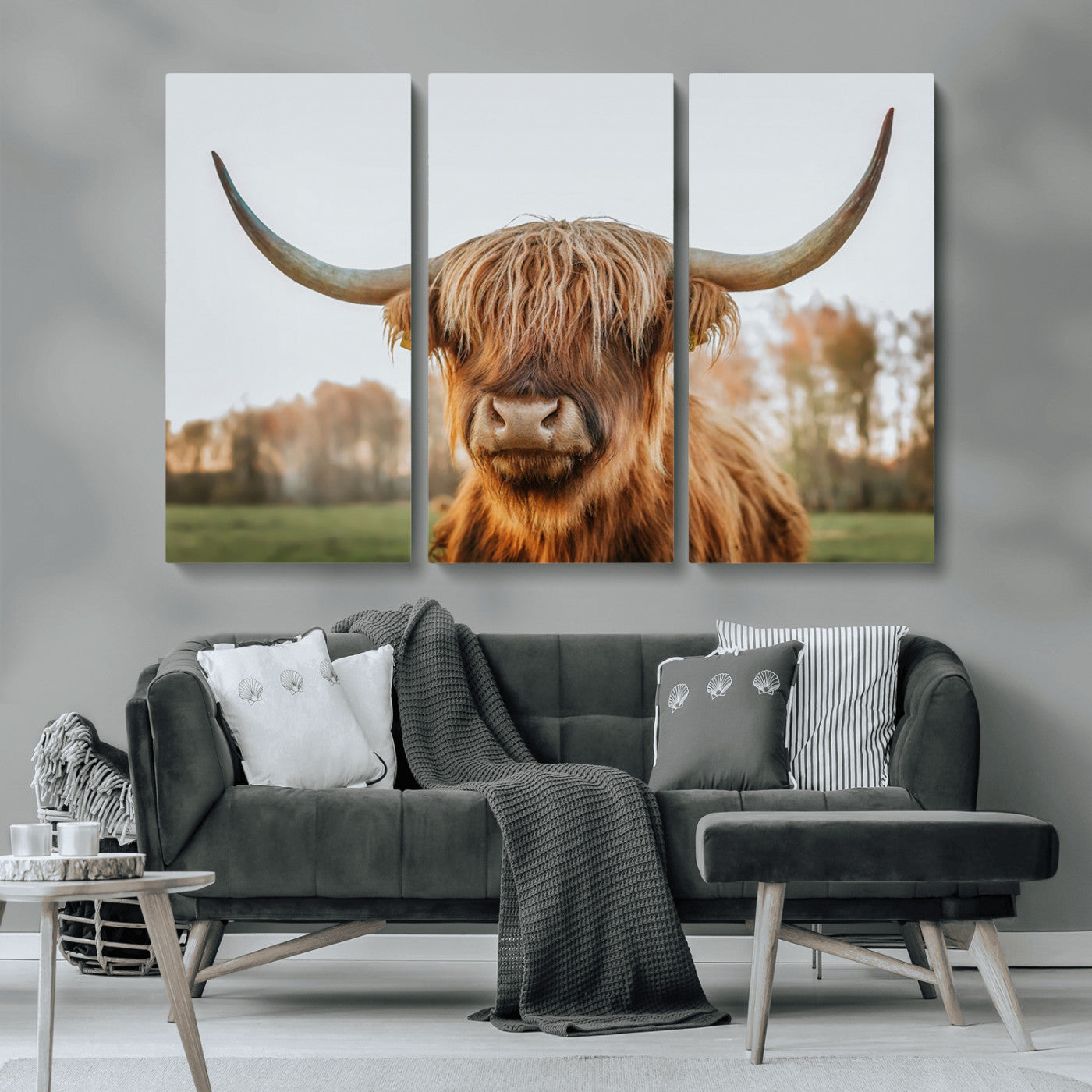 MGV-CV-48X32-3P - Highland Cow Animal Scottish Cattle Art Print Farmhouse Wall Art Canvas Print