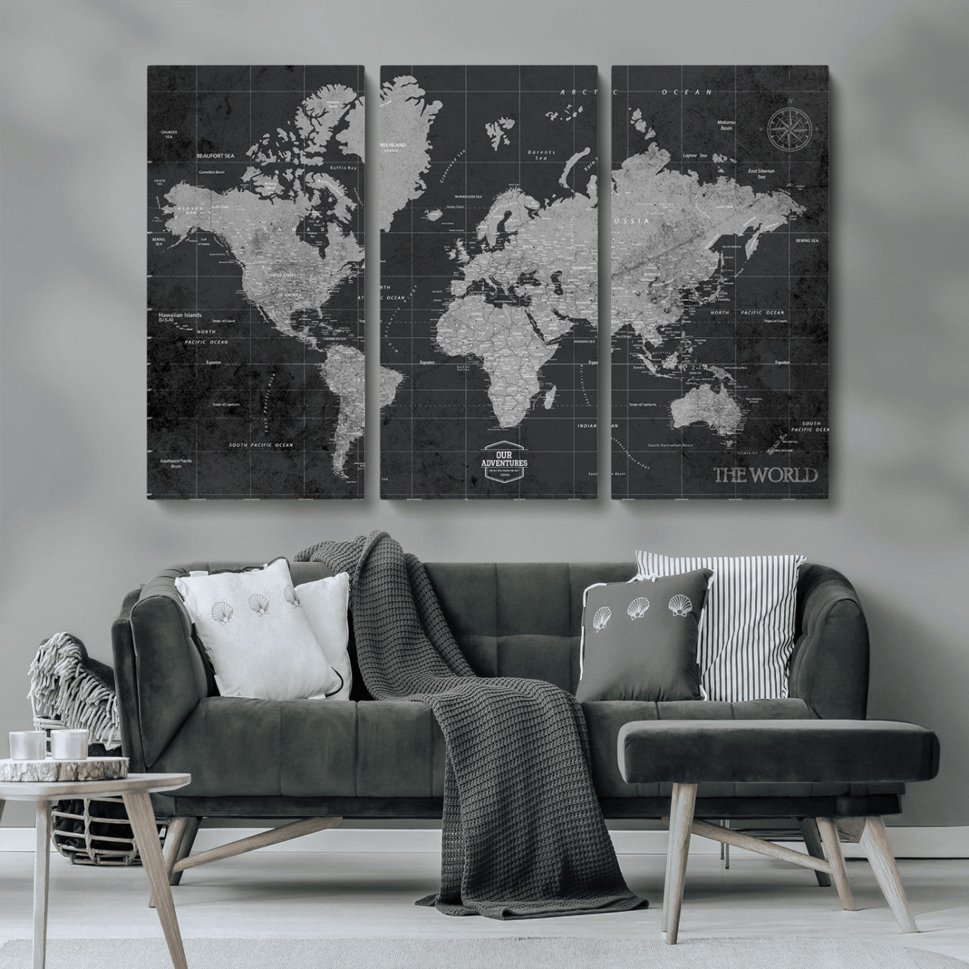 MGV-CV-48X32-3P - Push Pin World Map Canvas Print – Framed Wall Art for Couples to Track Their Travels – Anniversary