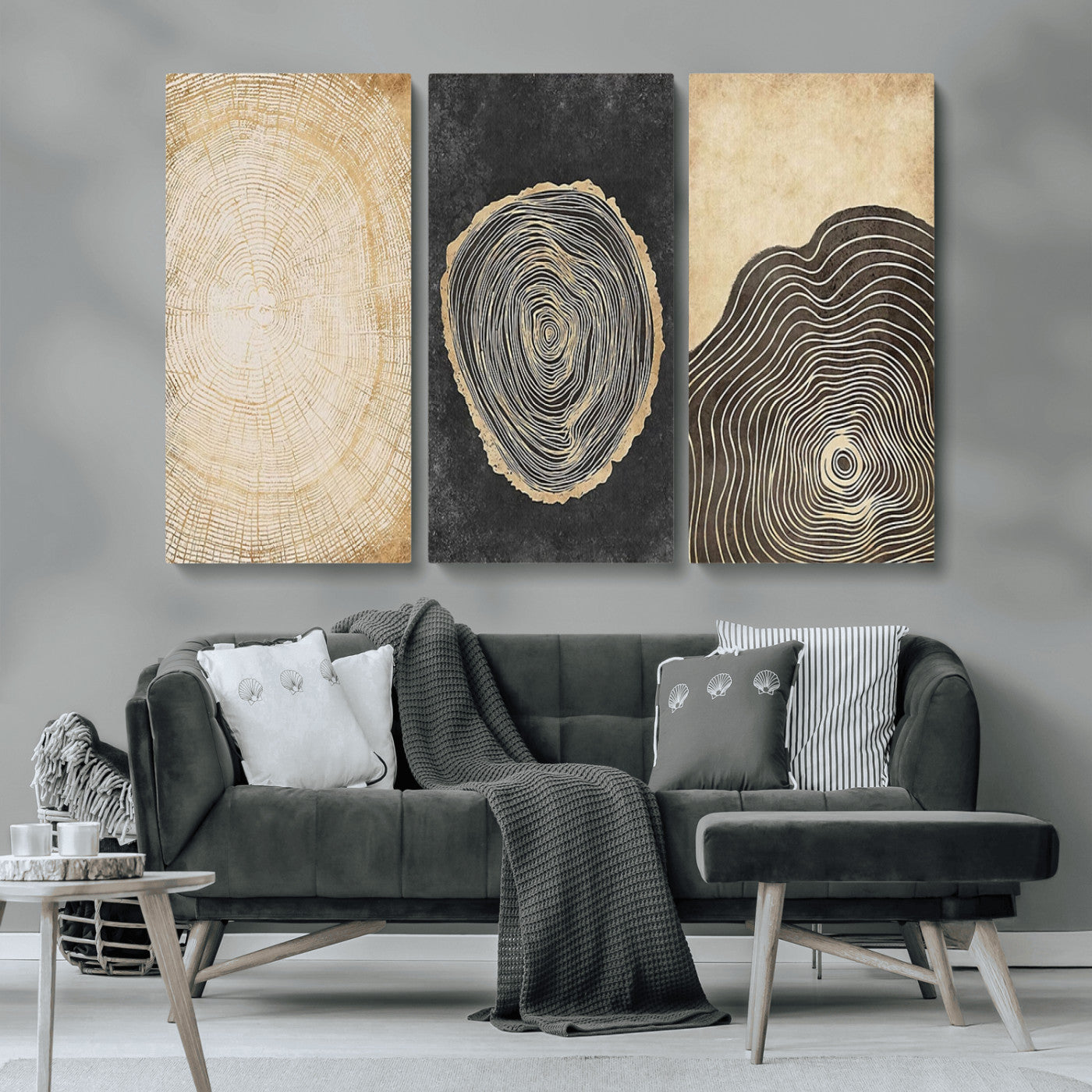 MGV-CV-48X32-3P - Tree Rings Canvas Wall Art Print – Minimalist Natural History in Modern Decor - Minimalist Boho Wall