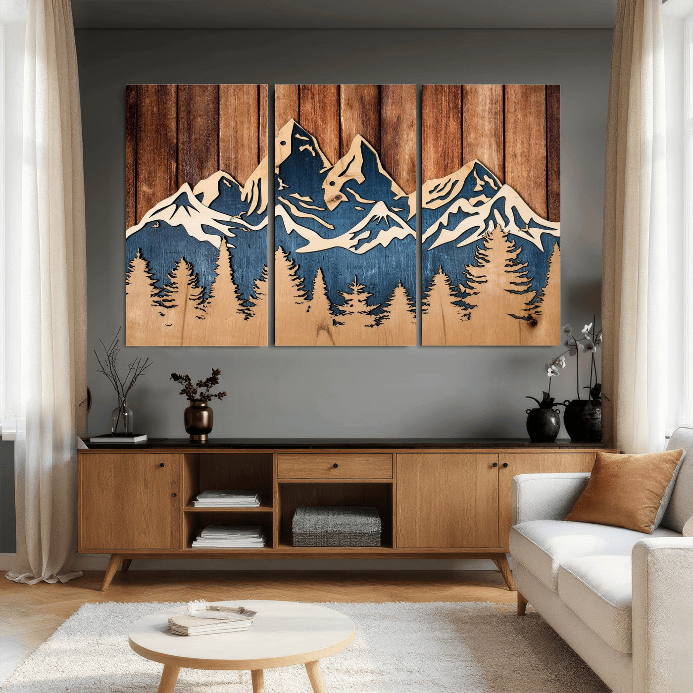 41330-MGV-CV-36X24 - Rustic Wood Style Mountain Wall Art, Nature Forest Canvas Print, Wooden Textured Mountain Artwork Print