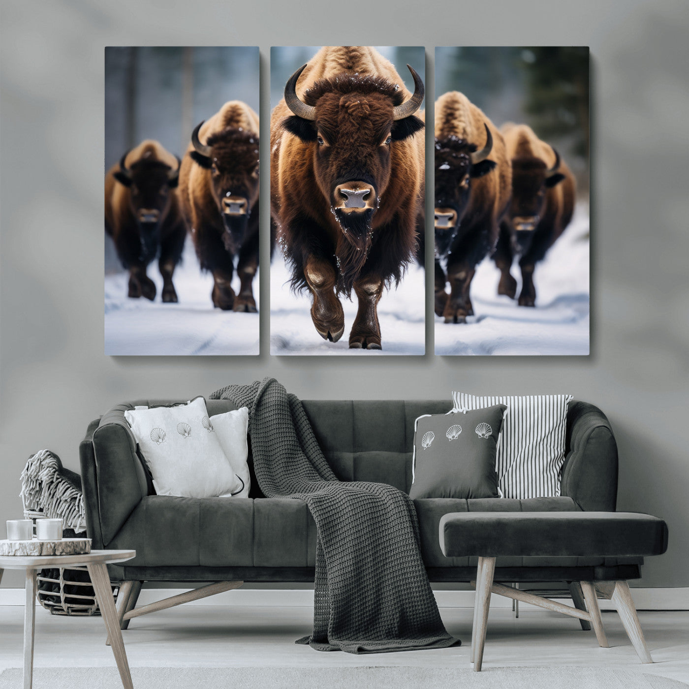 MGV-CV-48X32-3P - Buffalo Wall Art Canvas Print, American Bison Herd Wall Art Canvas Print - Bison Canvas Print