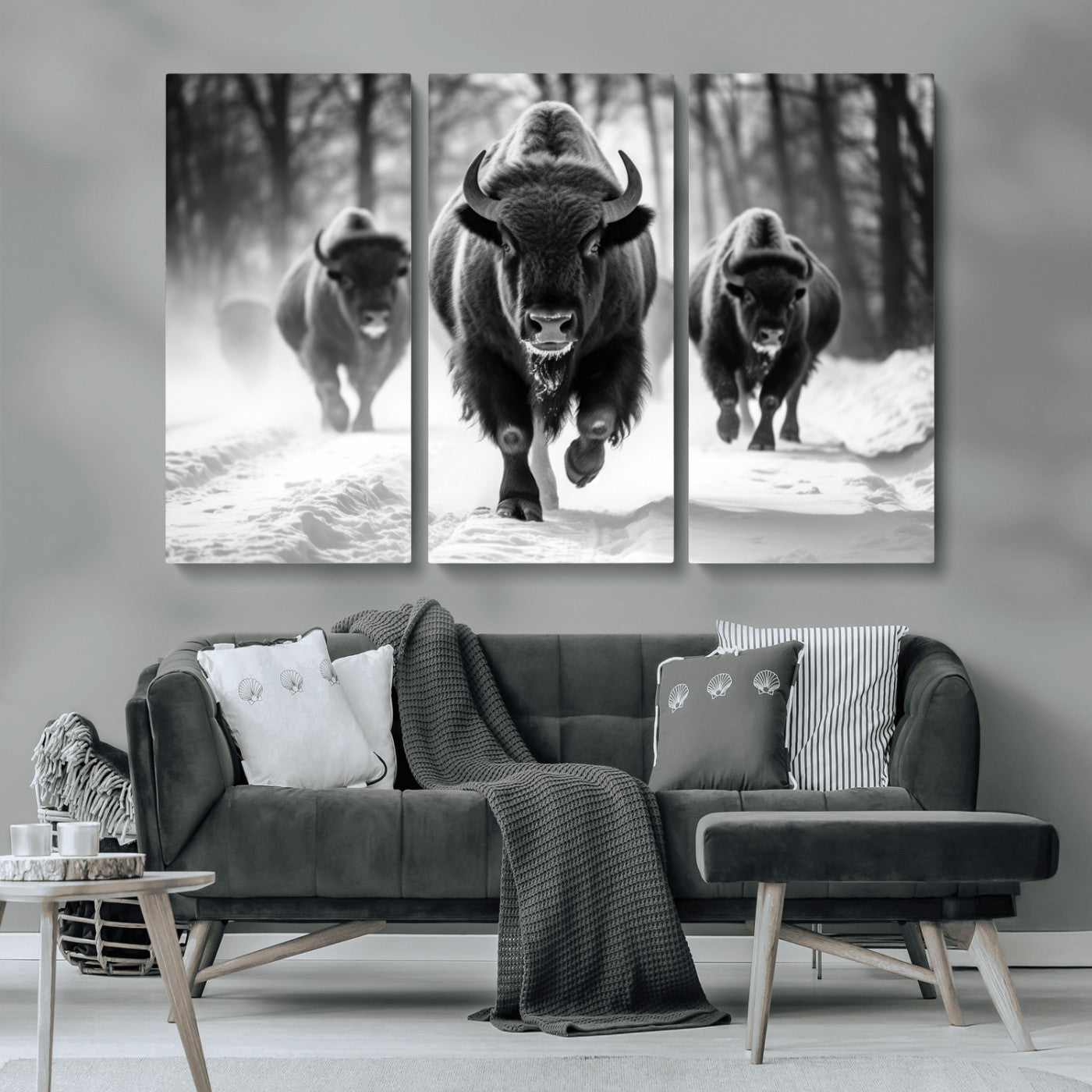 MGV-CV-48X32-3P - Buffalo Wall Art Canvas Print, Bison Family Wall Art Canvas Print