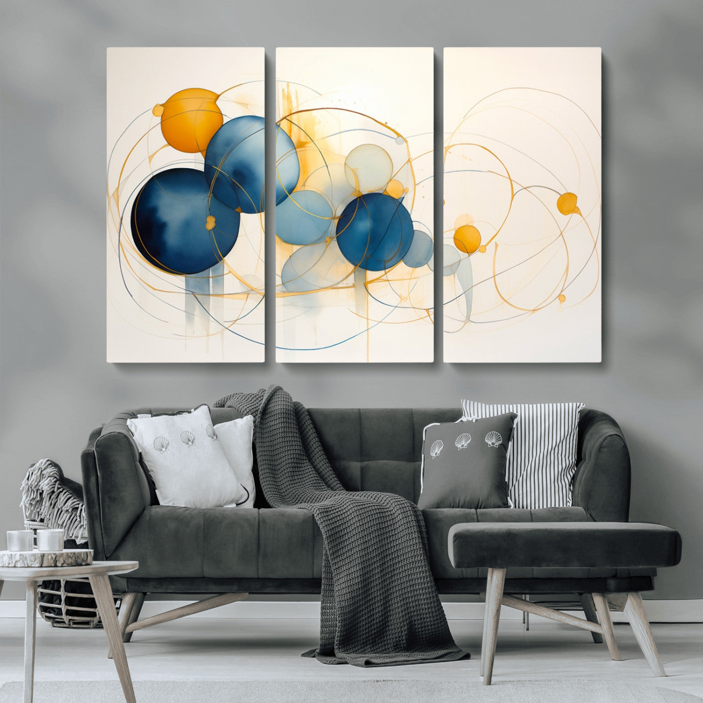 -Geometric Blue Orange Abstract Wall Art Canvas, Geometric Blue Orange Canvas Print