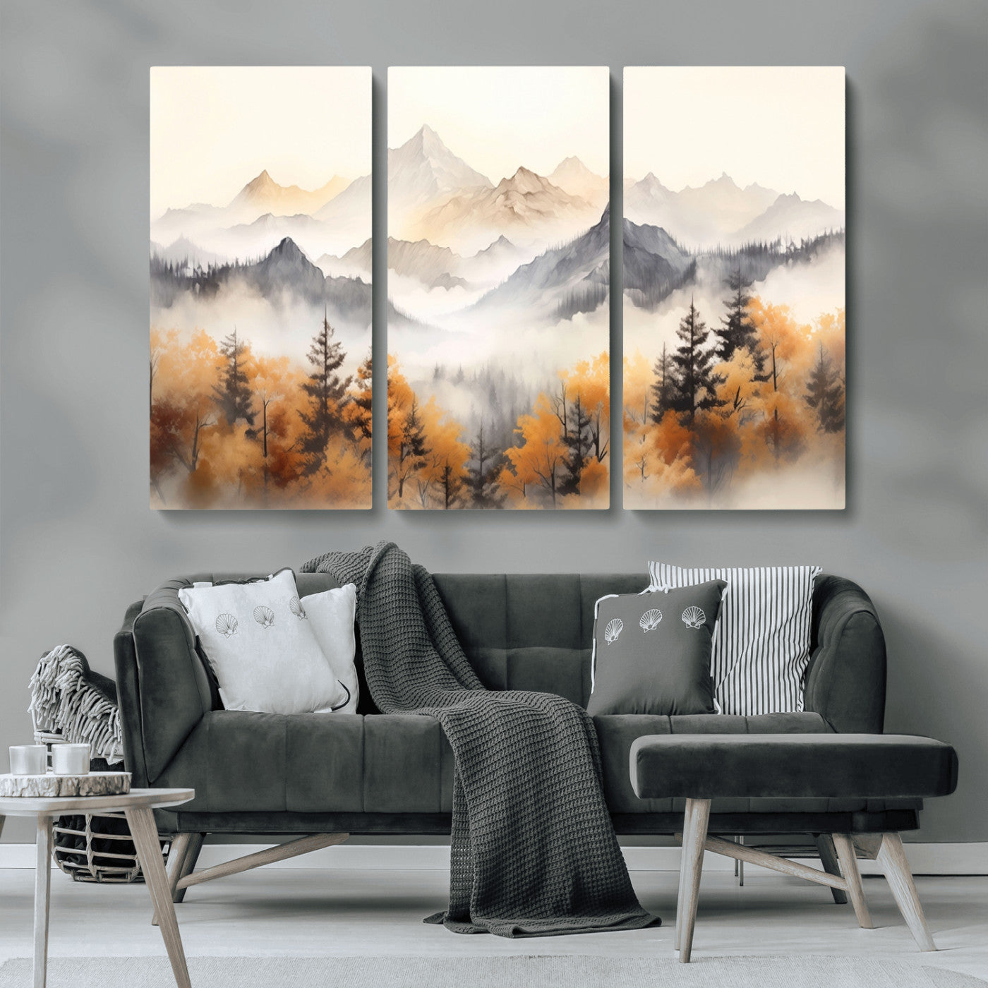 MGV-CV-48X32-3P - Abstract Mountain Wall Art | Misty Mountain Forest and Mountains Canvas Print for Living Room,