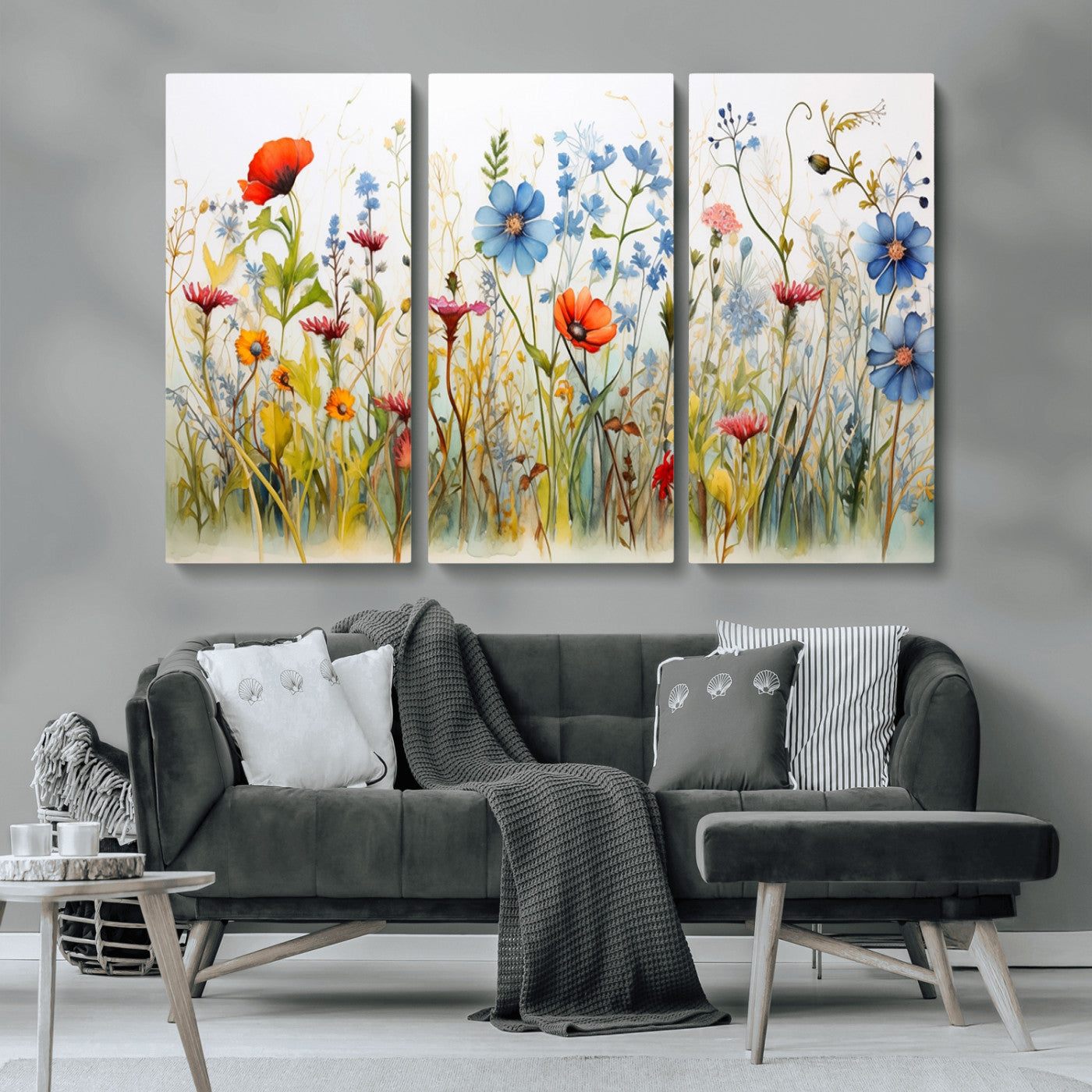 MGV-CV-48X32-3P - Colorful Wildflower Canvas Wall Art - Vibrant Floral Botanical Print, Bright Nature Decor for Living