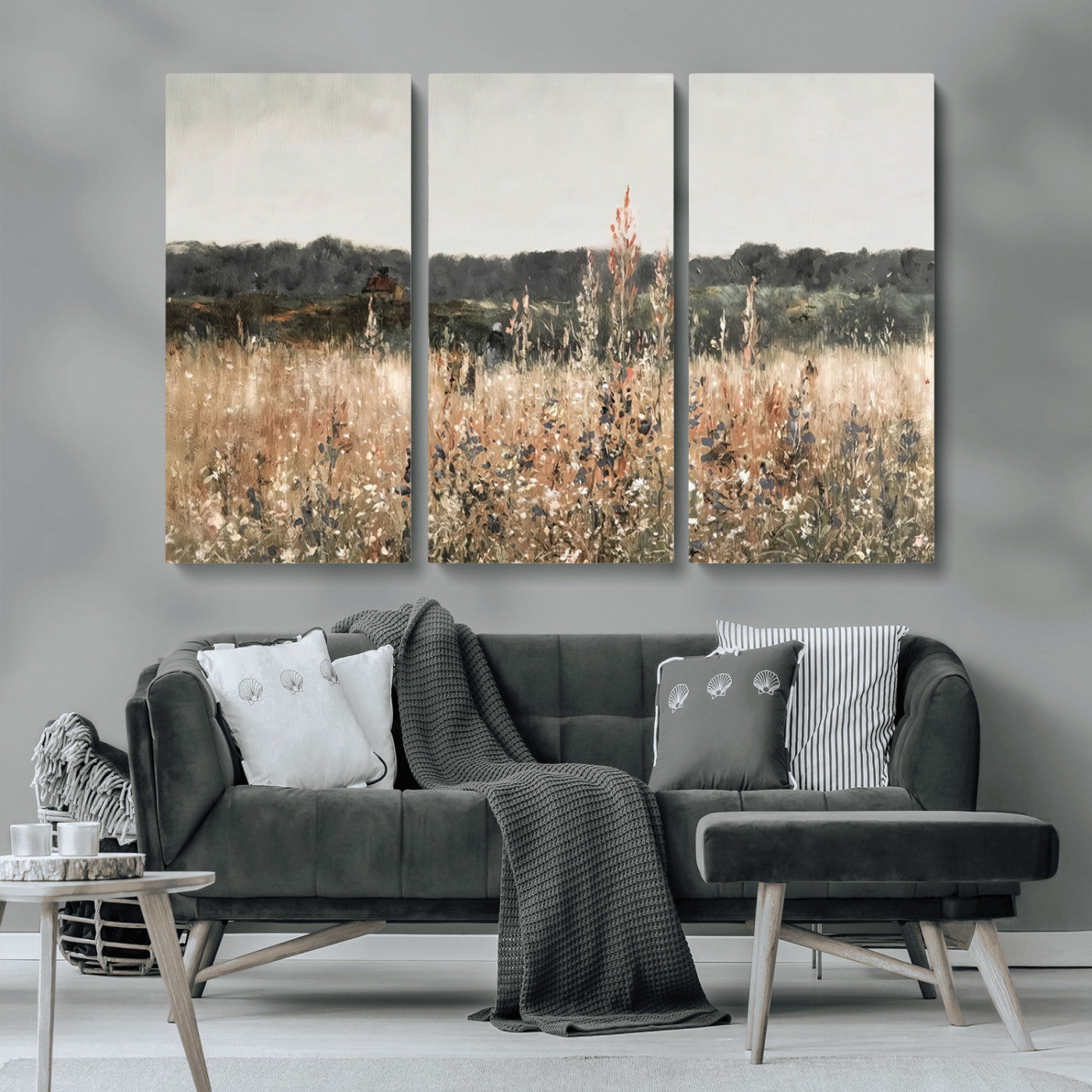 MGV-CV-48X32-3P - Abstract Wildflower Art Field Landscape Oil Painting Print, Country Field Wall Art - Framed Ready to Hang