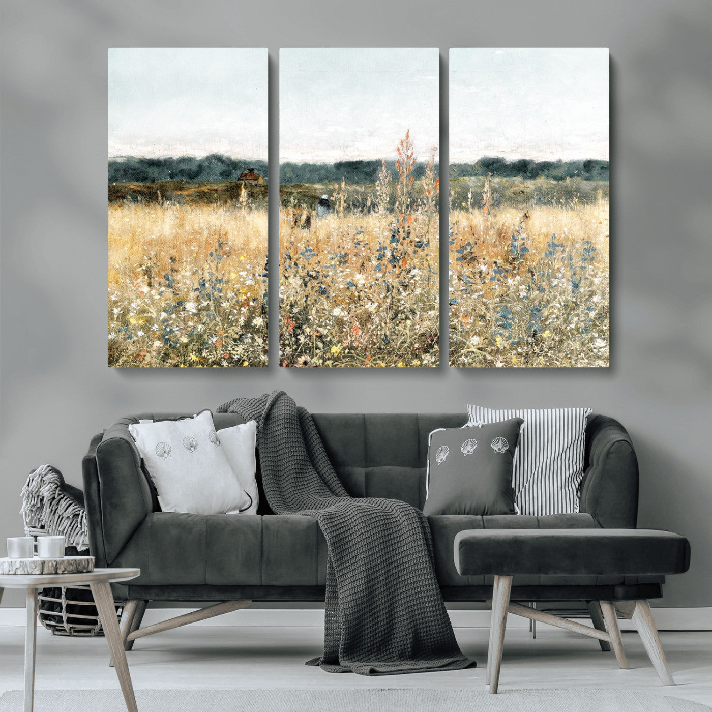 MGV-CV-48X32-3P - Wildflower Field Wall Art Canvas | Nature-Inspired Landscape Canvas Print for Living Room or Office | Rustic Floral Decor