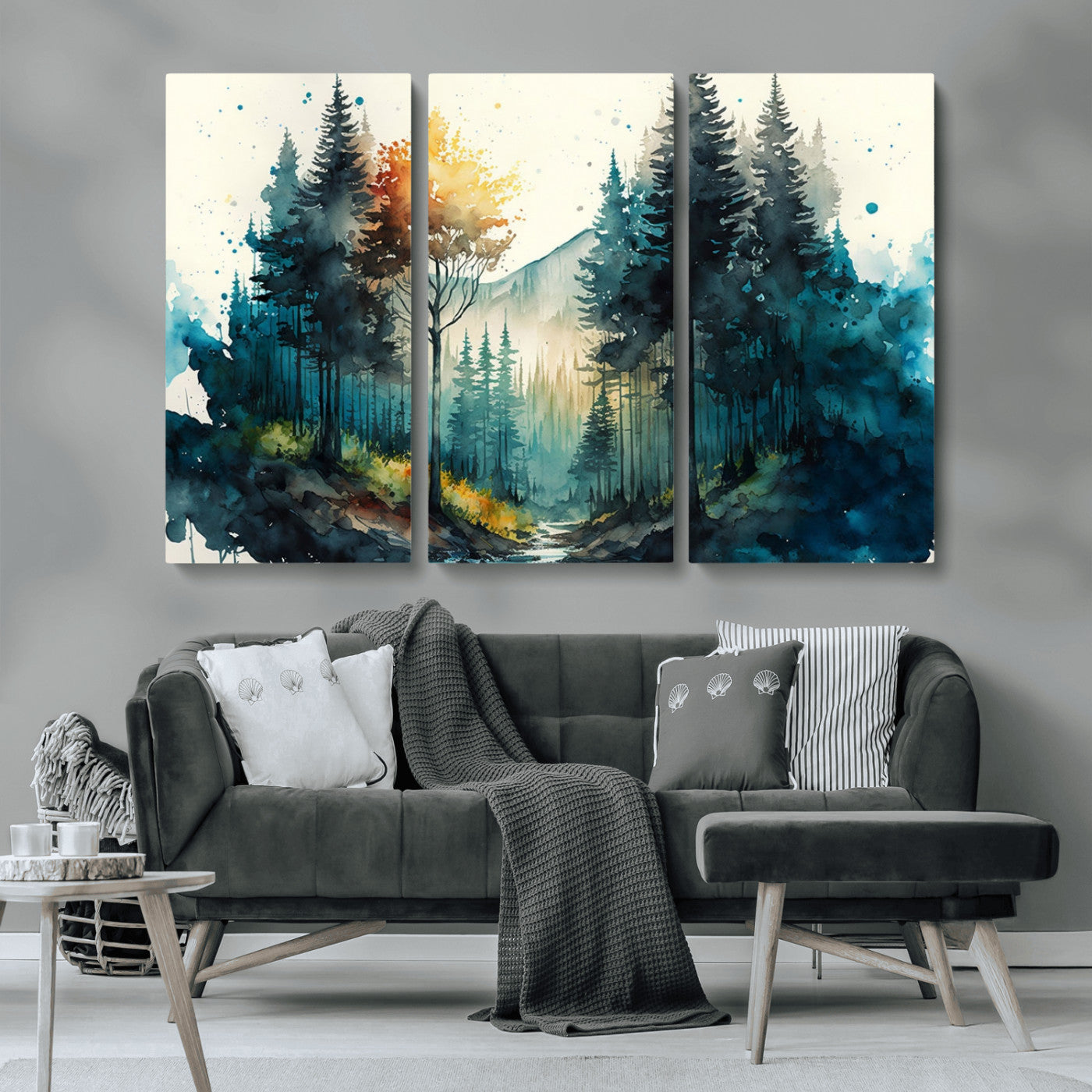 MGV-CV-48X32-3P - Watercolor Trees Forest Abstract Wall Art Canvas Print