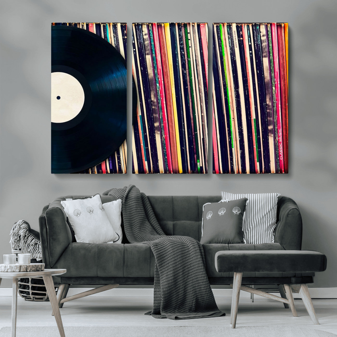 MGV-CV-48X32-3P - Vinyl Record and Album Collection Canvas Wall Art - Retro Music Decor for Living Room, Vintage Vinyl Lover’s Set