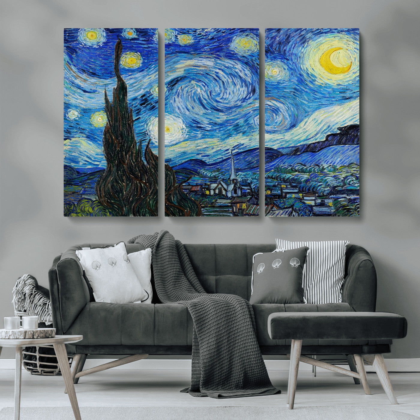 MGV-CV-48X32-3P - Vincent Van Gogh The Starry Night Abstract Wall Art Canvas Print