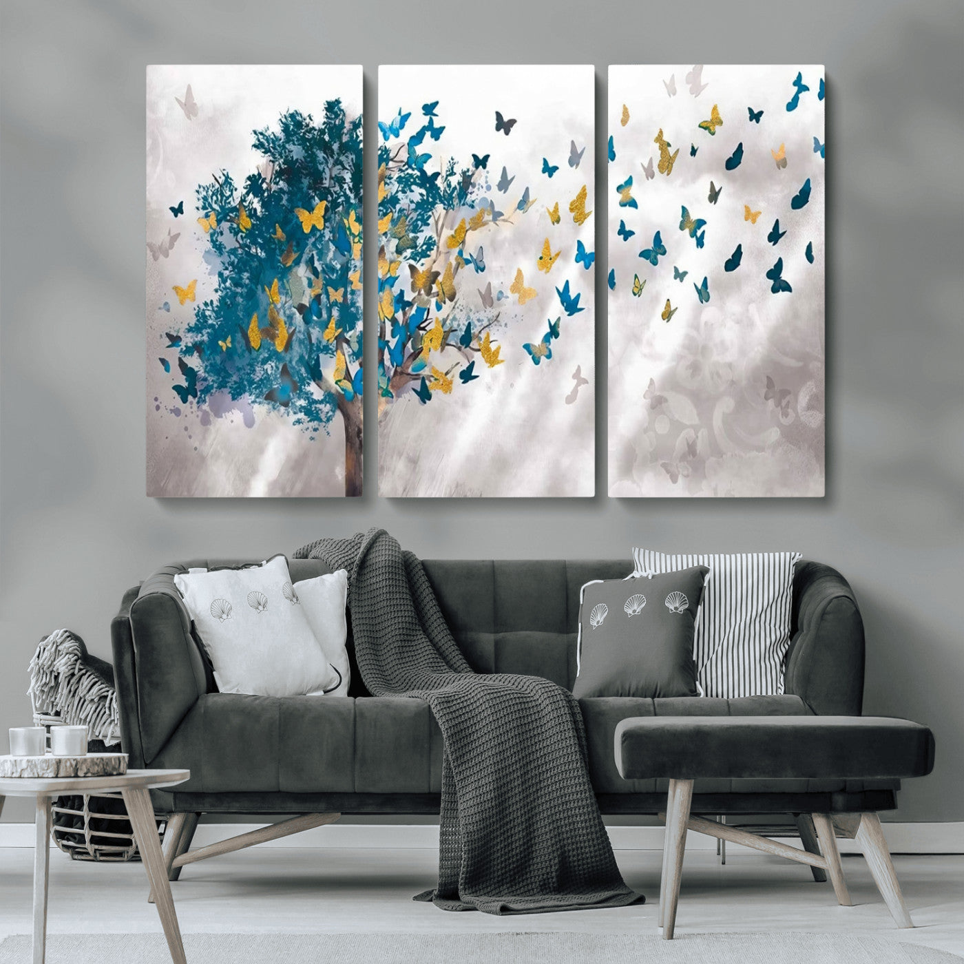 MGV-CV-48X32-3P - Tree Butterfly Abstract Tree and Butterfly Wall Art Canvas Print