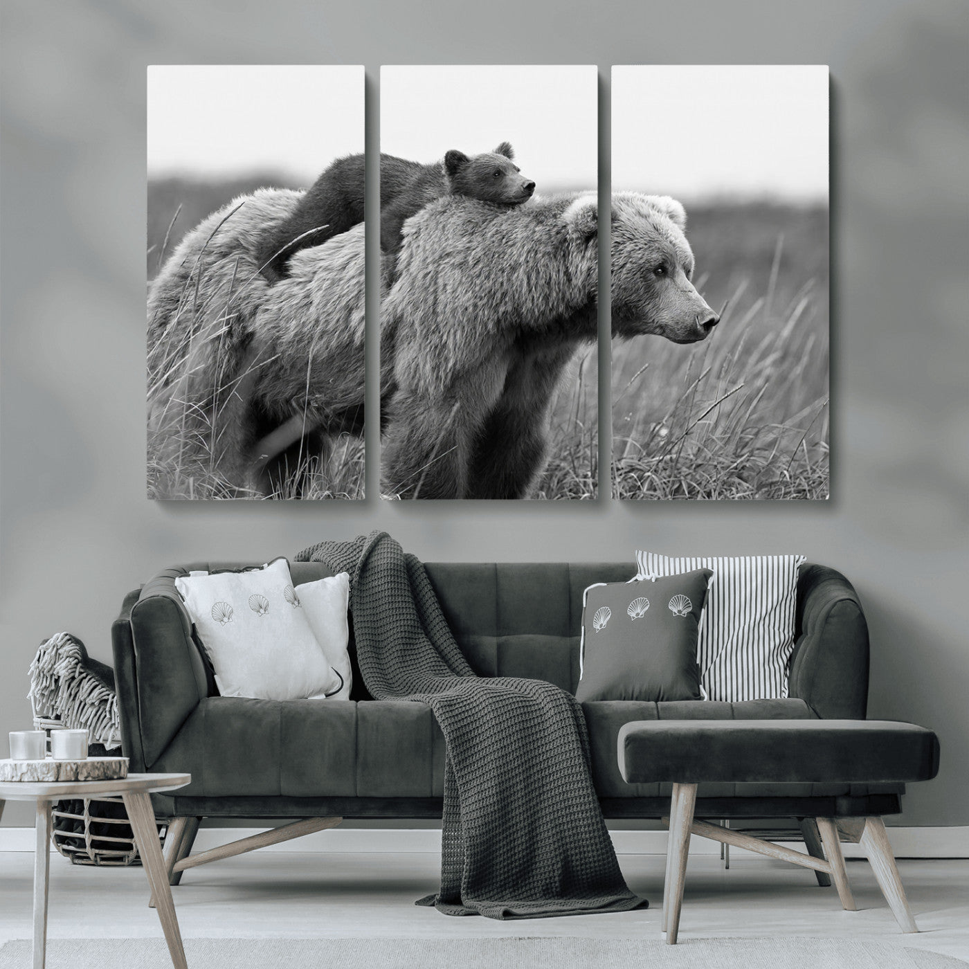MGV-CV-48X32-3P - Bear and Cub Wall Art Canvas | 399 Bear Cub Wildlife-Inspired Animal Art for Living Room or Office | Grizzly Bear Print of Photography