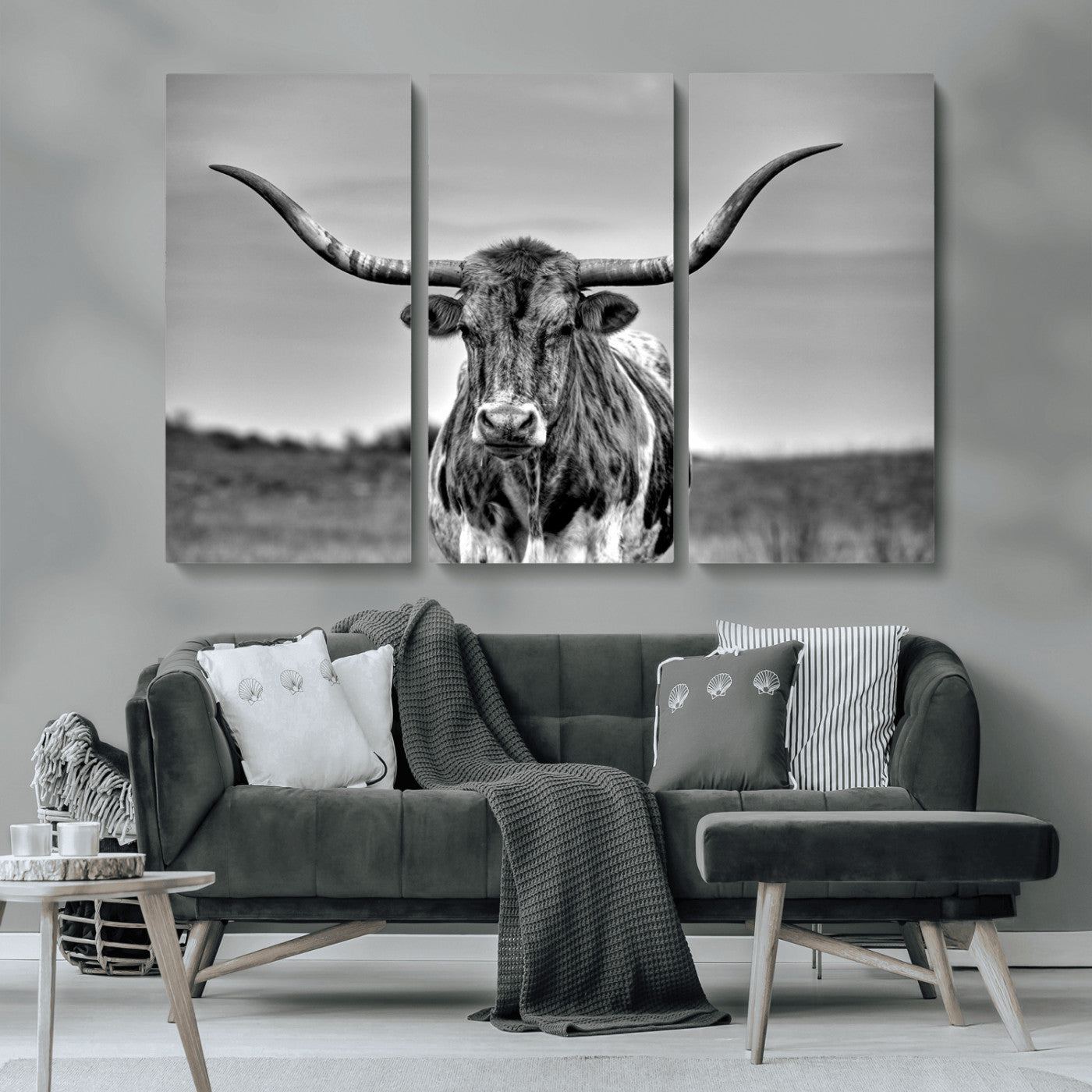 MGV-CV-48X32-3P - Texas Longhorn Cpw Wall Art, Texas Longhorn Canvas, Cattle Canvas Print