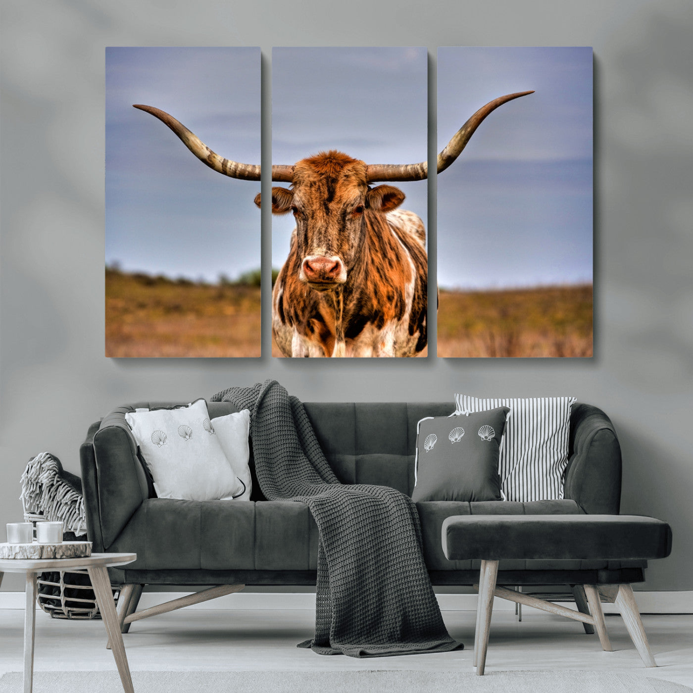 -Texas Longhorn Wall Art Print, Framed Longhorn Cow Wall Art