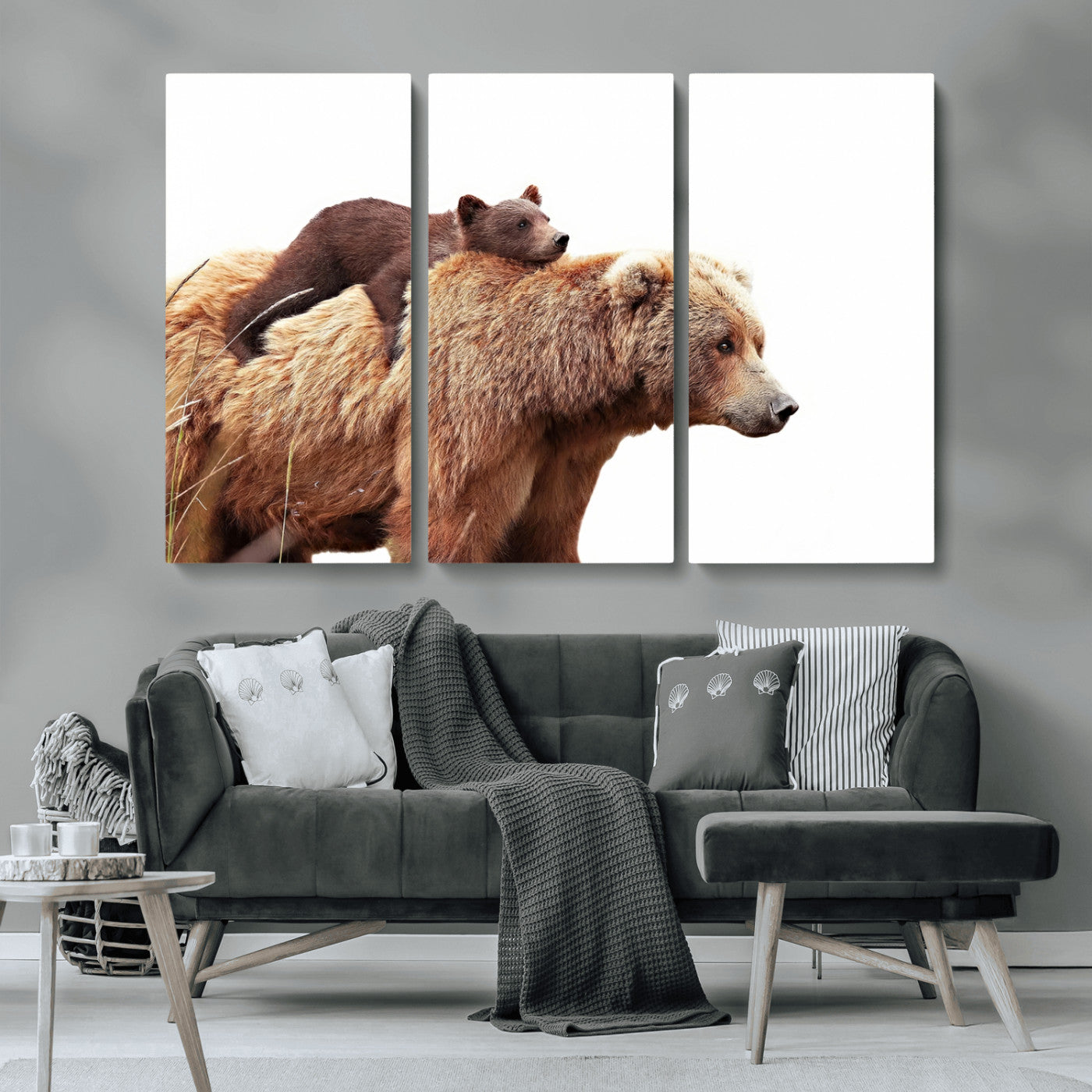 MGV-CV-48X32-3P - Mother and Baby Bear Canvas Wall Art - Adorable Wildlife Animal Print, Cozy Rustic Decor for Living Room,
