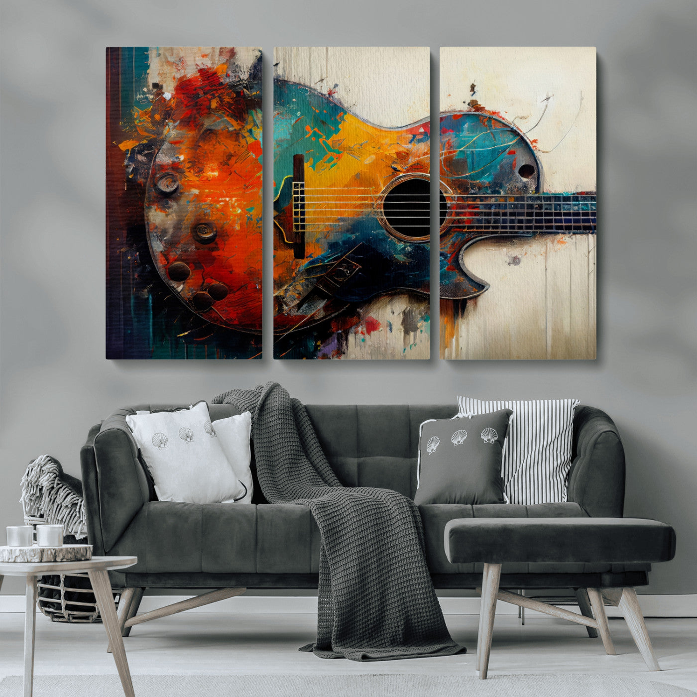 MGV-CV-48X32-3P - Abstract Guitar Wall Art Canvas | Vibrant Music-Inspired Art for Living Room or Studio | Colorful Music Decor Canvas Print