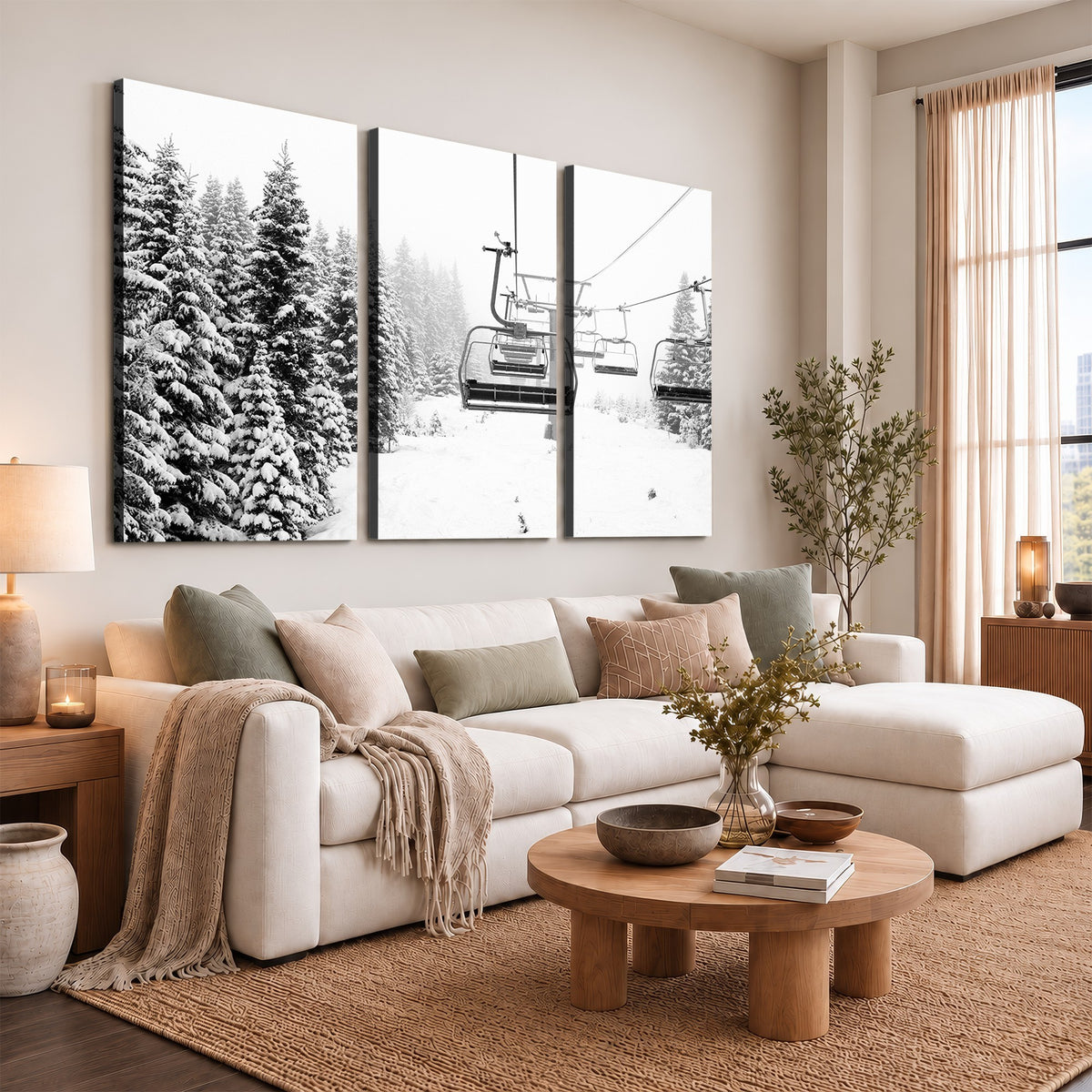 Ski Wall Art | Ski Lift Canvas Print with Snow Covered Spruce Trees, Winter Ski Resort Wall Art
