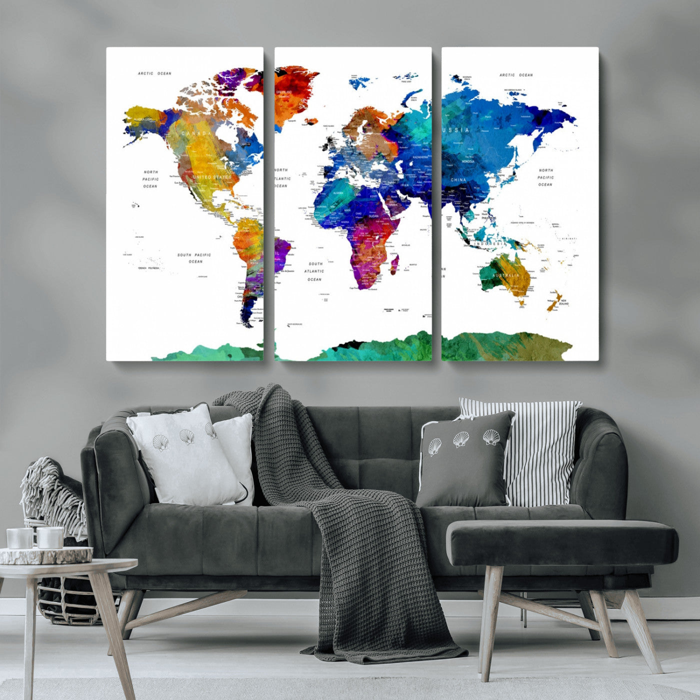 -Push Pin World Map Canvas Print – Framed Wall Art for Couples to Track Their Travels – Anniversary