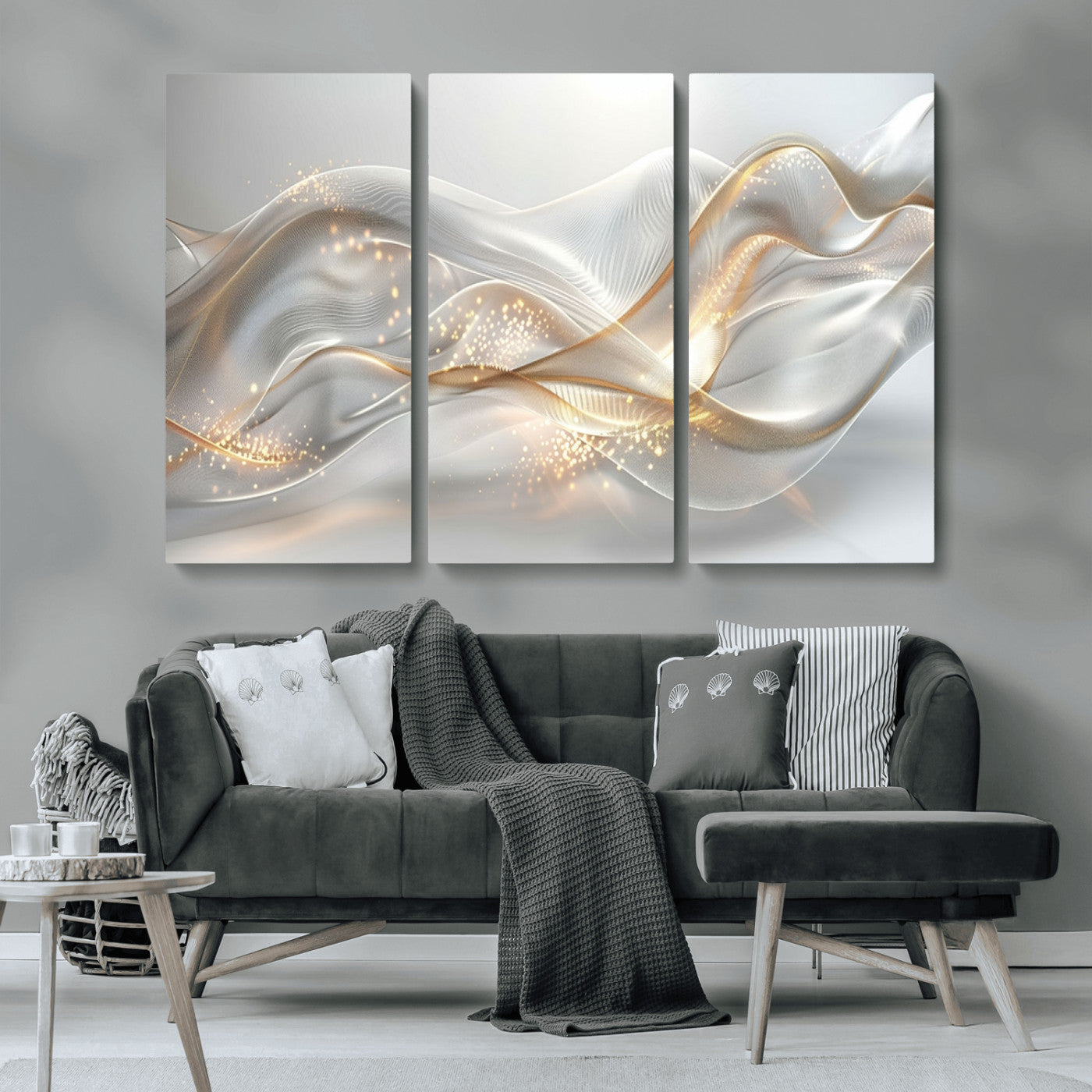 -Abstract art Grey and Gold Lines Wall Art