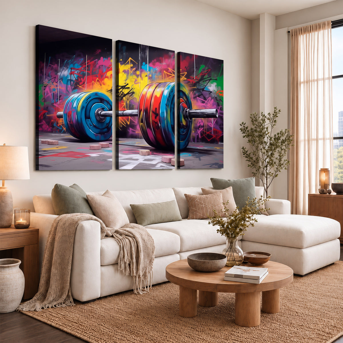 13549-MGV-CV-36X24 - Abstract Graffiti Barbell Canvas Wall Art | Urban Fitness Meets Bold Street Art