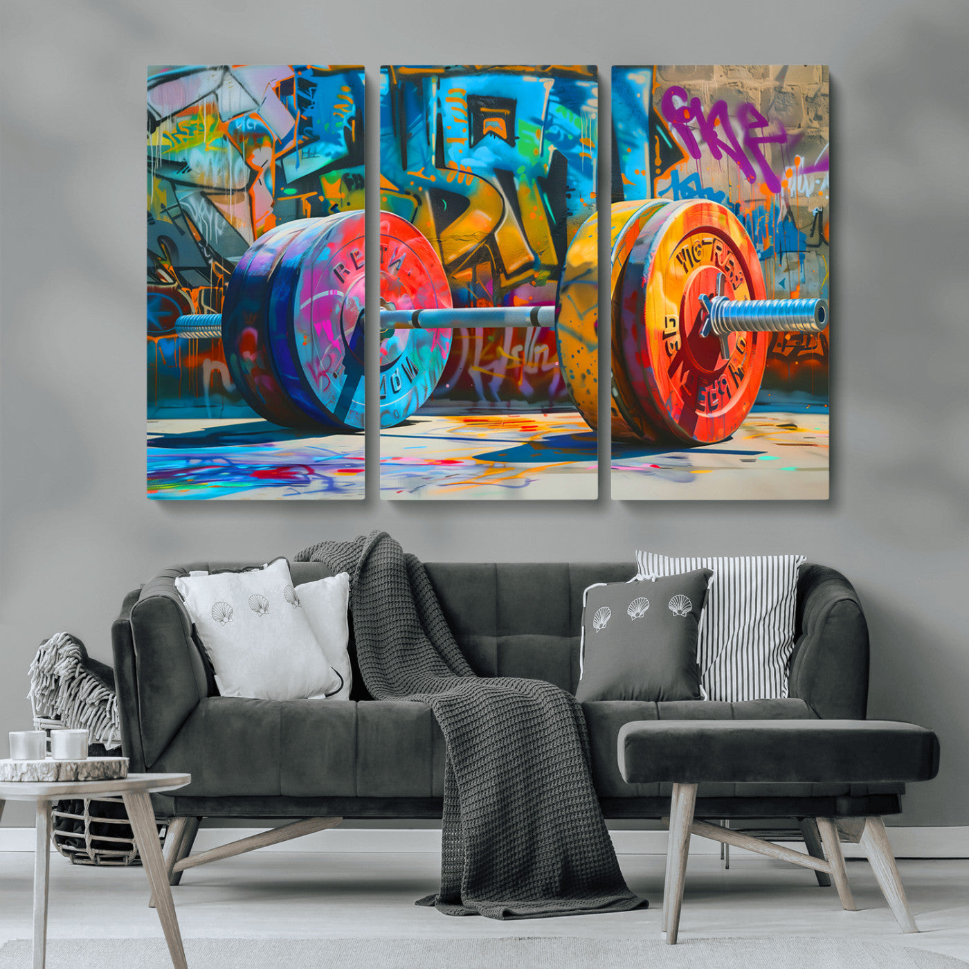 MGV-CV-48X32-3P - Fitness Gym Barbell Graffiti Wall Art Canvas Print
