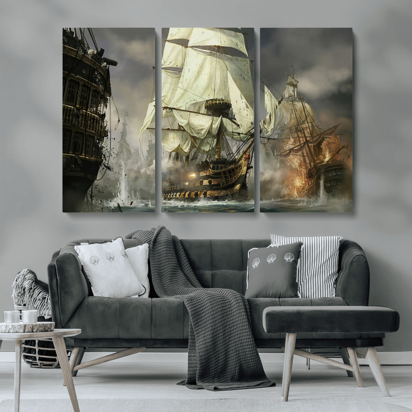 MGV-CV-48X32-3P - Pirate Ship War Wall Art Canvas Print