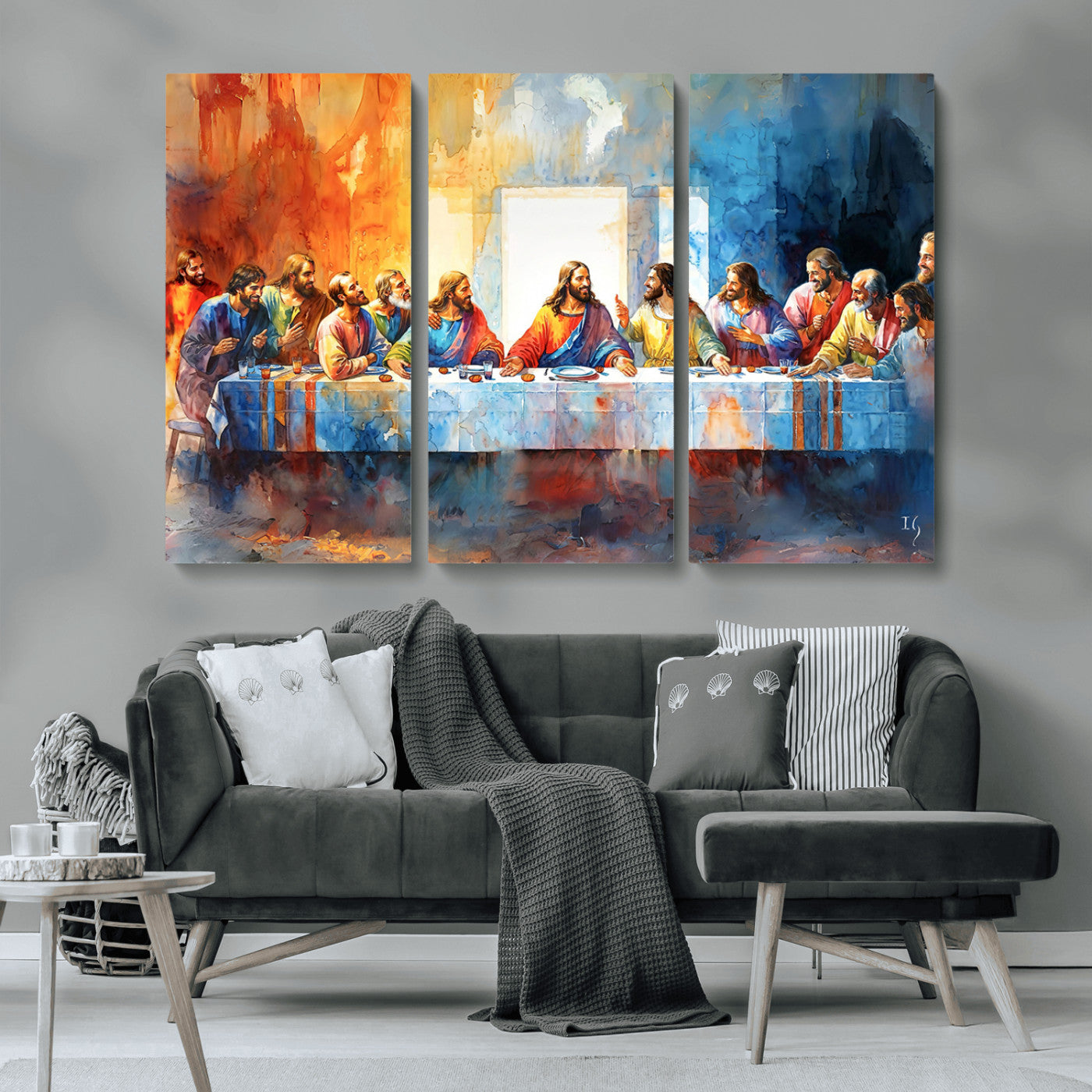 MGV-CV-48X32-3P - Abstract Waterolor The Last Supper Wall Art