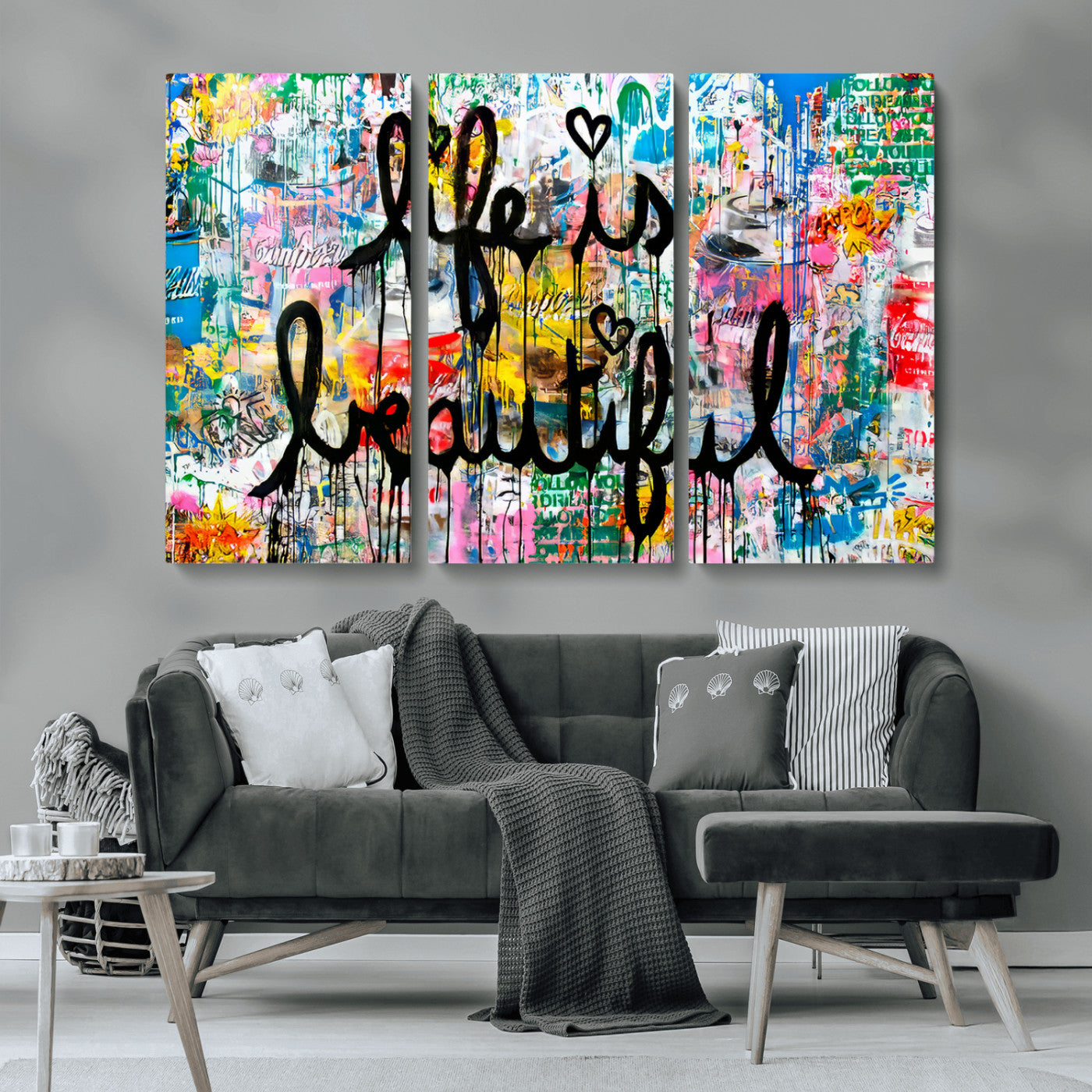 MGV-CV-48X32-3P - Life Beautiful Wall Art Canvas Print | Graffiti Wall Art Canvas Print