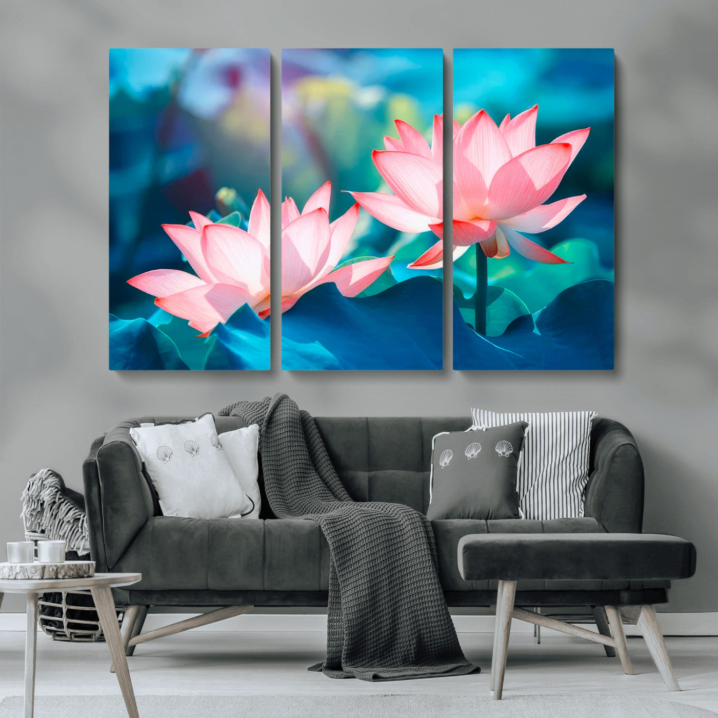 MGV-CV-48X32-3P - Pink Lotus Flower Canvas Wall Art | Vibrant Floral Wall Decor for Living Room, Office, or Bedroom | Large Botanical Art