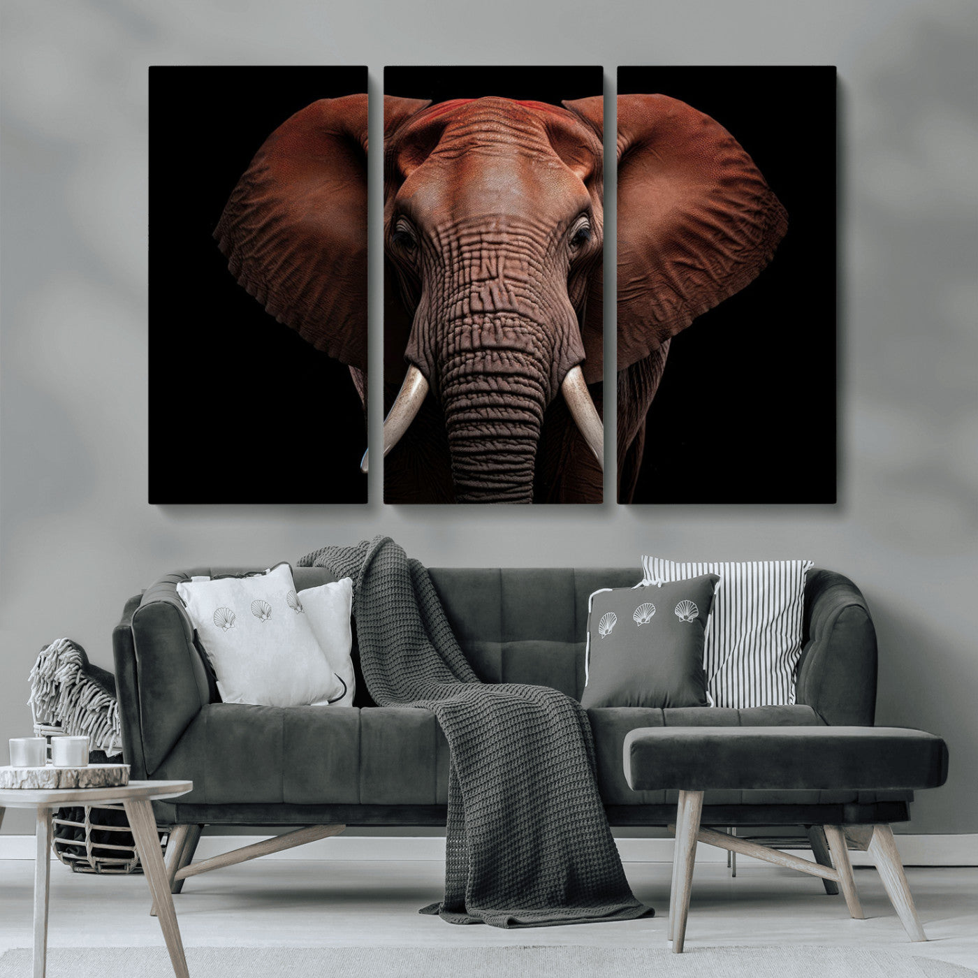 -Wild Elephant Wall Art Canvas Print, Africa Savannah Wild Animal Wall Decor Print