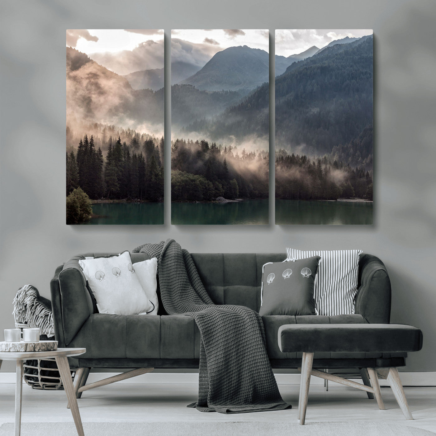 MGV-CV-48X32-3P - Foggy Mountain Canvas Print Forest Wall Art