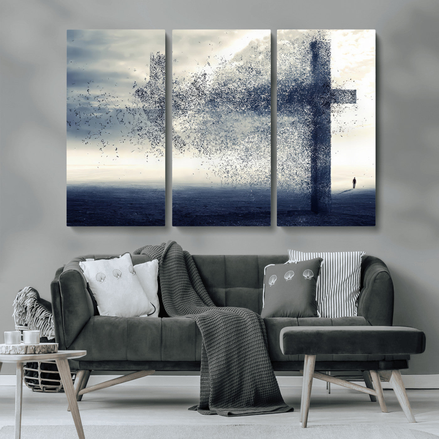 MGV-CV-48X32-3P - Jesus and the Fading Cross Wall Art Print – Symbol of Faith, Christian Wall Art Canvas Print, Framed and Ready to Hang