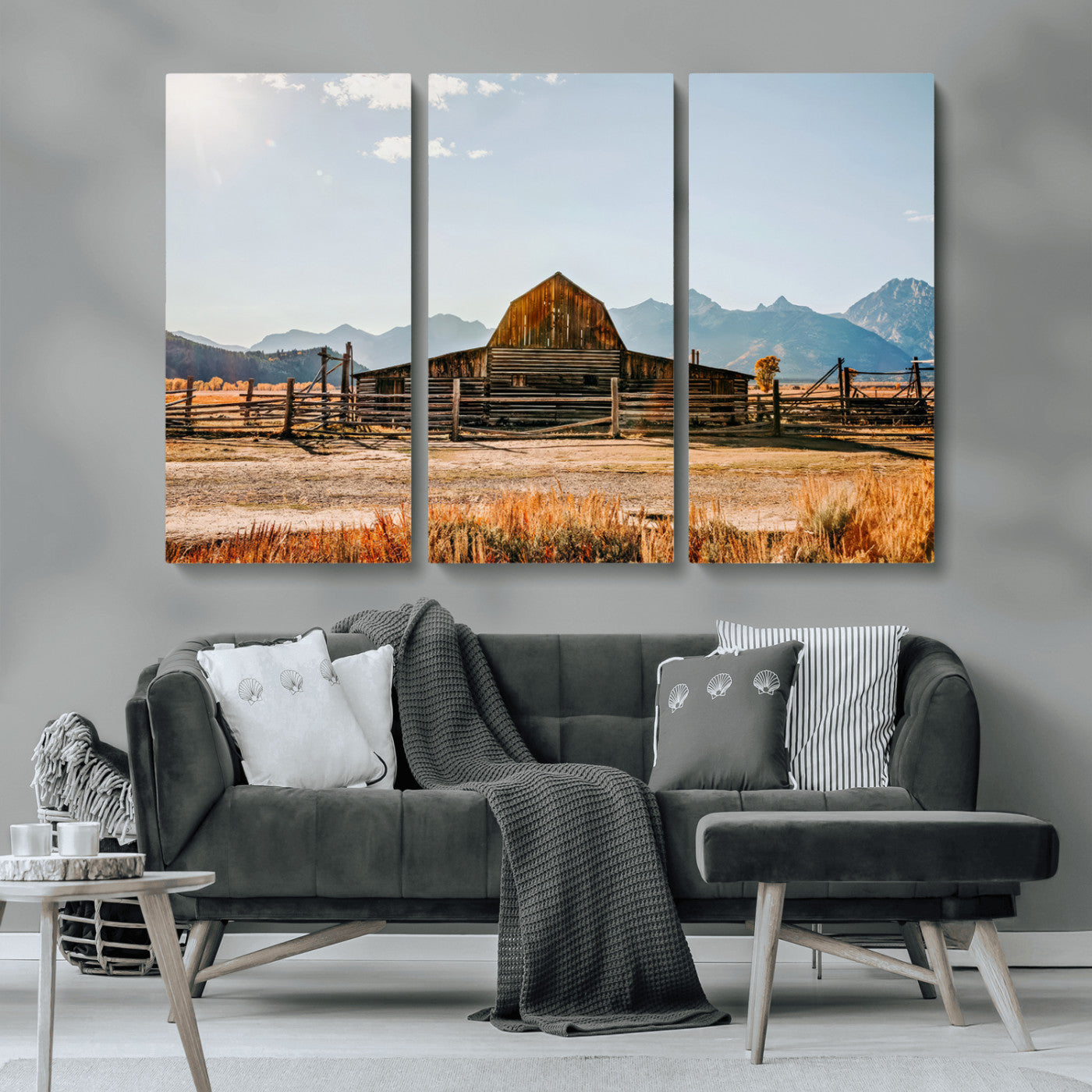 MGV-CV-48X32-3P - Vintage Old Barn Field Wall Art Canvas Print for Farmhouse Decor - Rustic Barn Wall Art Canvas Print