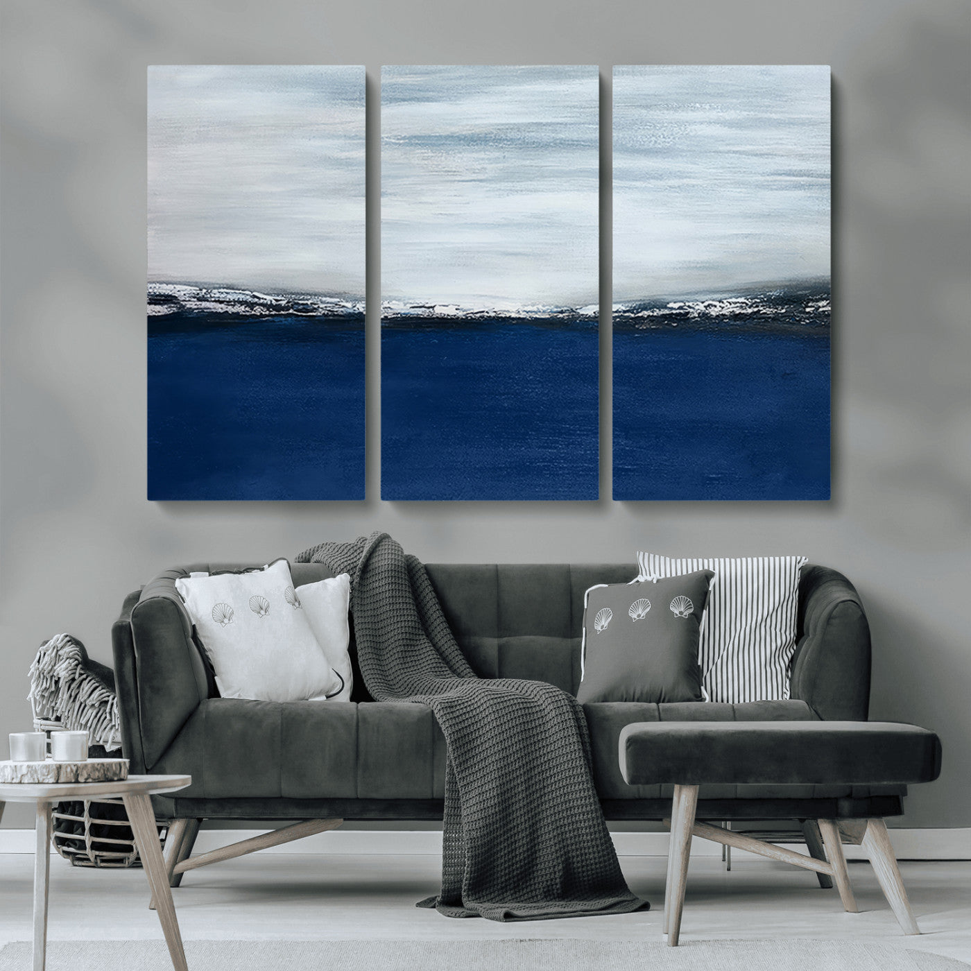 MGV-CV-48X32-3P - Navy Blue Abstract Wall Art Canvas Print