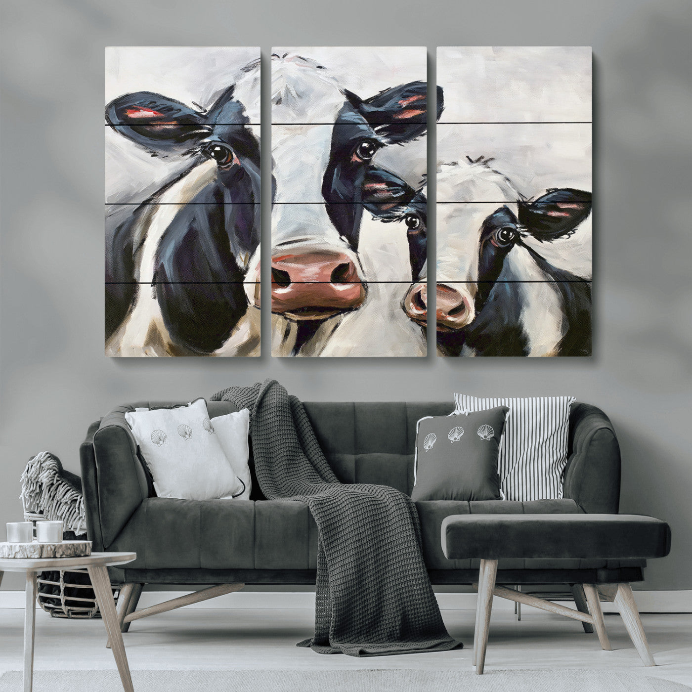-Vintage Baby and Mom Cattle Wall Art Canvas Print