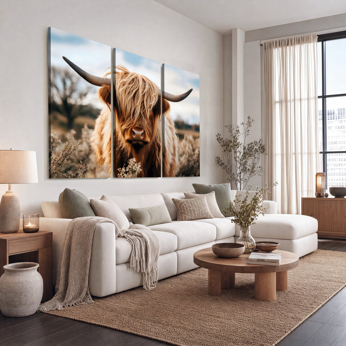 55903-_Poster-30x20 - Scottish Cow Longhorn Wall Art Canvas Print