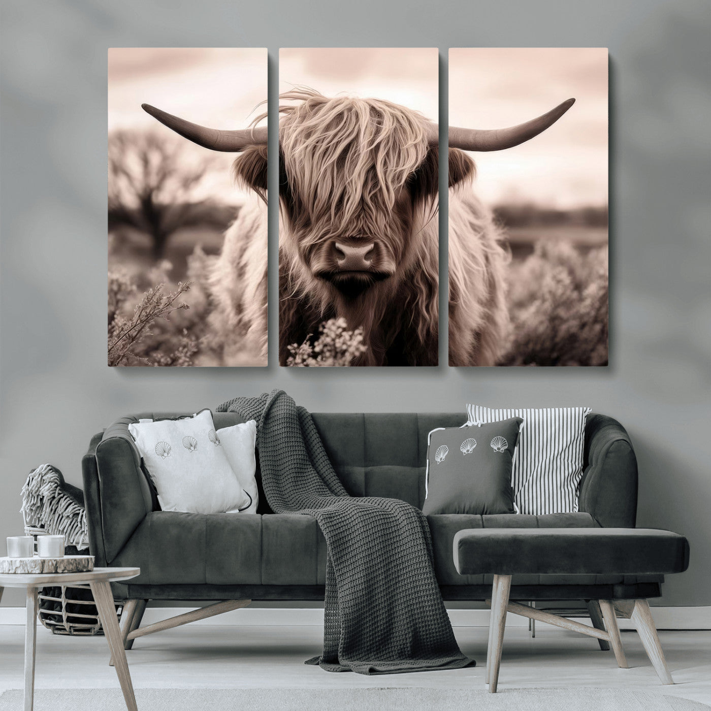 MGV-CV-48X32-3P - Scottish Cow Longhorn Wall Art Canvas Print