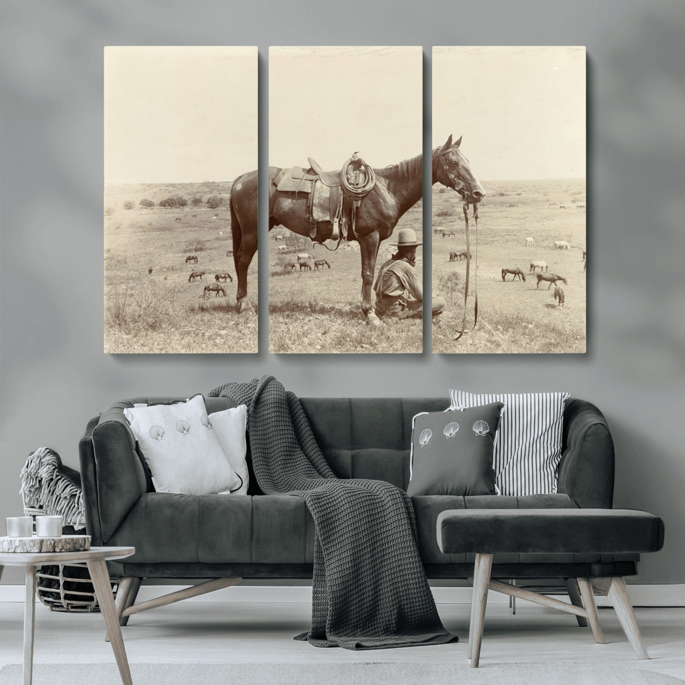 MGV-CV-48X32-3P - Cowboy Wall Art - Western Horse Canvas Print - Vintage Western Wall Art Canvas Print, Ready to Hang