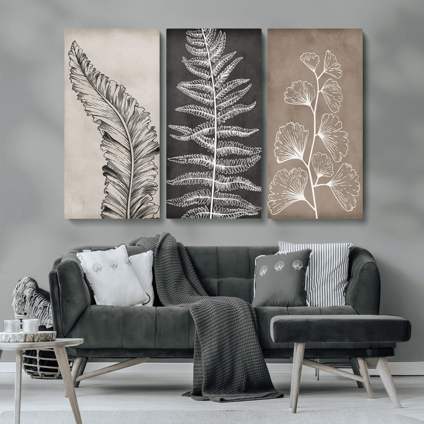 MGV-CV-48X32-3P - Minimalist Botanical Wall Art Canvas Print, Framed and Ready to Hang - Nature Art Print for Home
