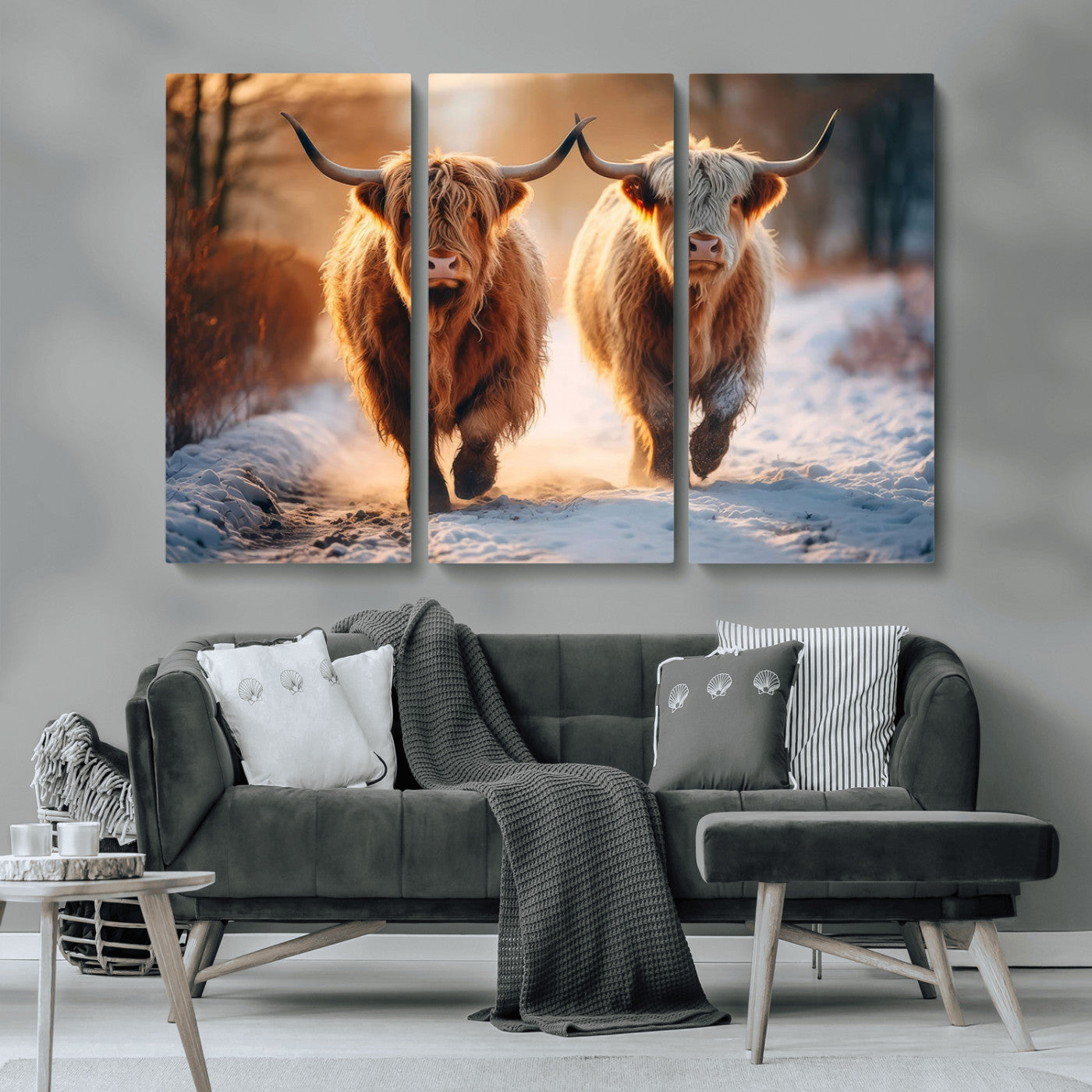 MGV-CV-48X32-3P - Scottish Highland Cow Horn Farm Wall Art Canvas Print