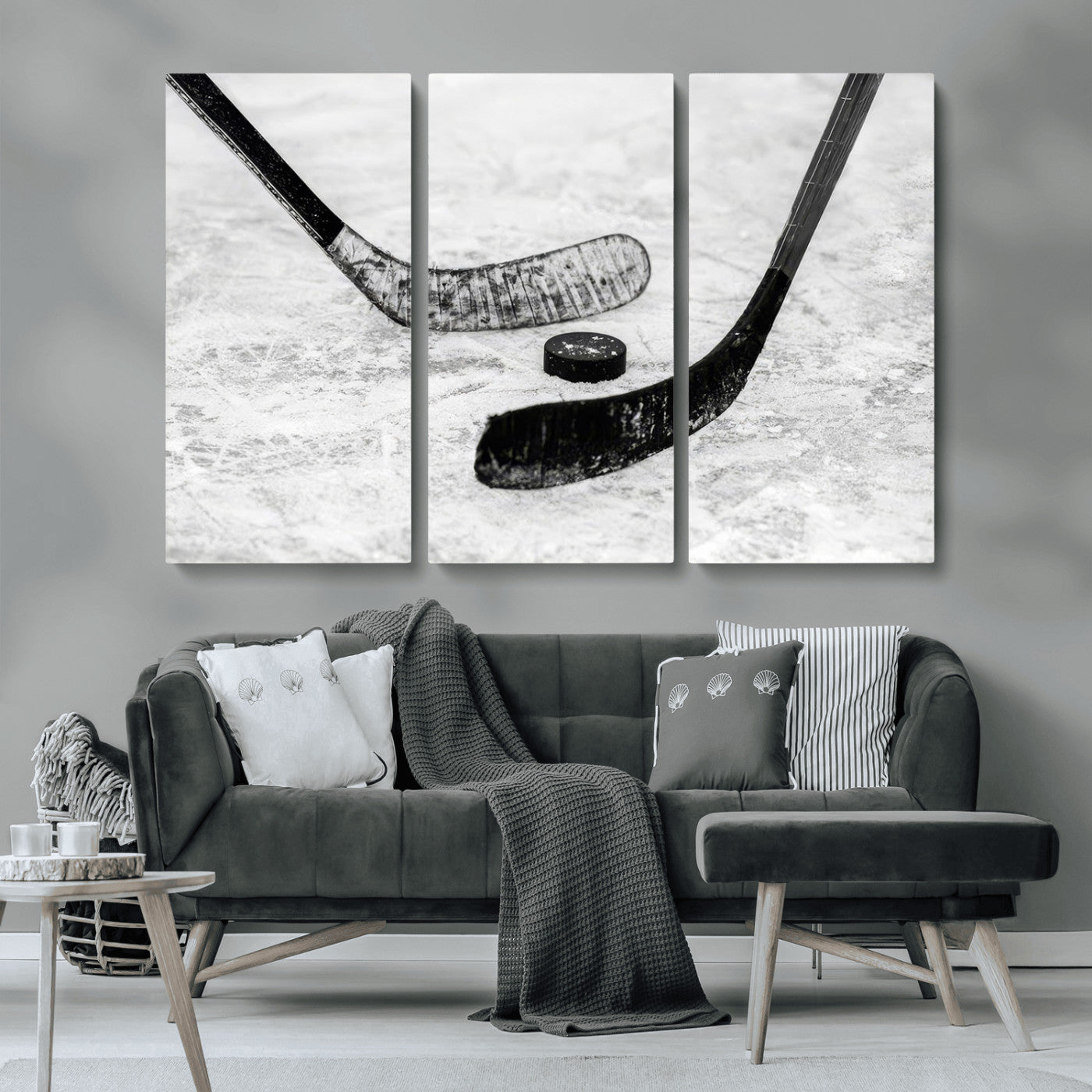 MGV-CV-48X32-3P - Winter Ice Hockey Sport Canvas Wall Art Print - Hockey Wall Art Print