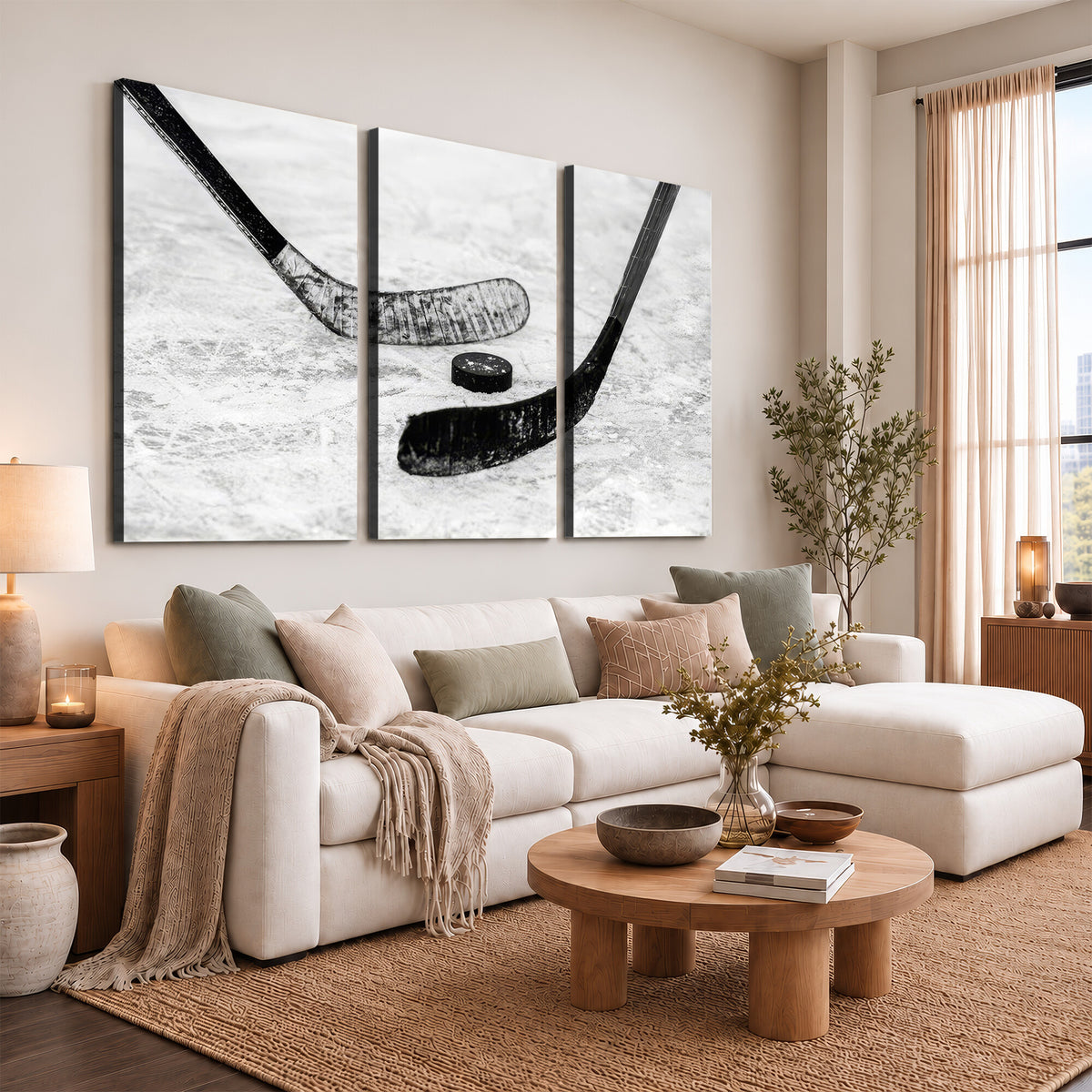 82900-MGV-CV-36X24 - Winter Ice Hockey Sport Canvas Wall Art Print, Hockey Wall Decor