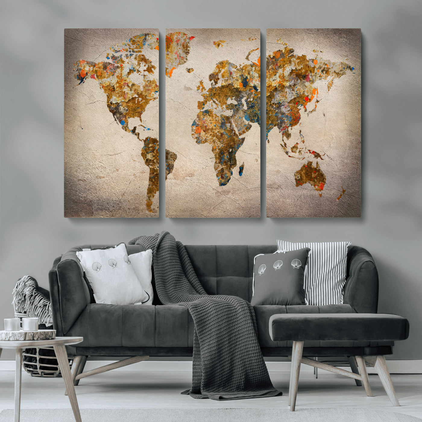MGV-CV-48X32-3P - Push Pin World Map Canvas Print – Framed Wall Art for Couples to Track Their Travels – Anniversary
