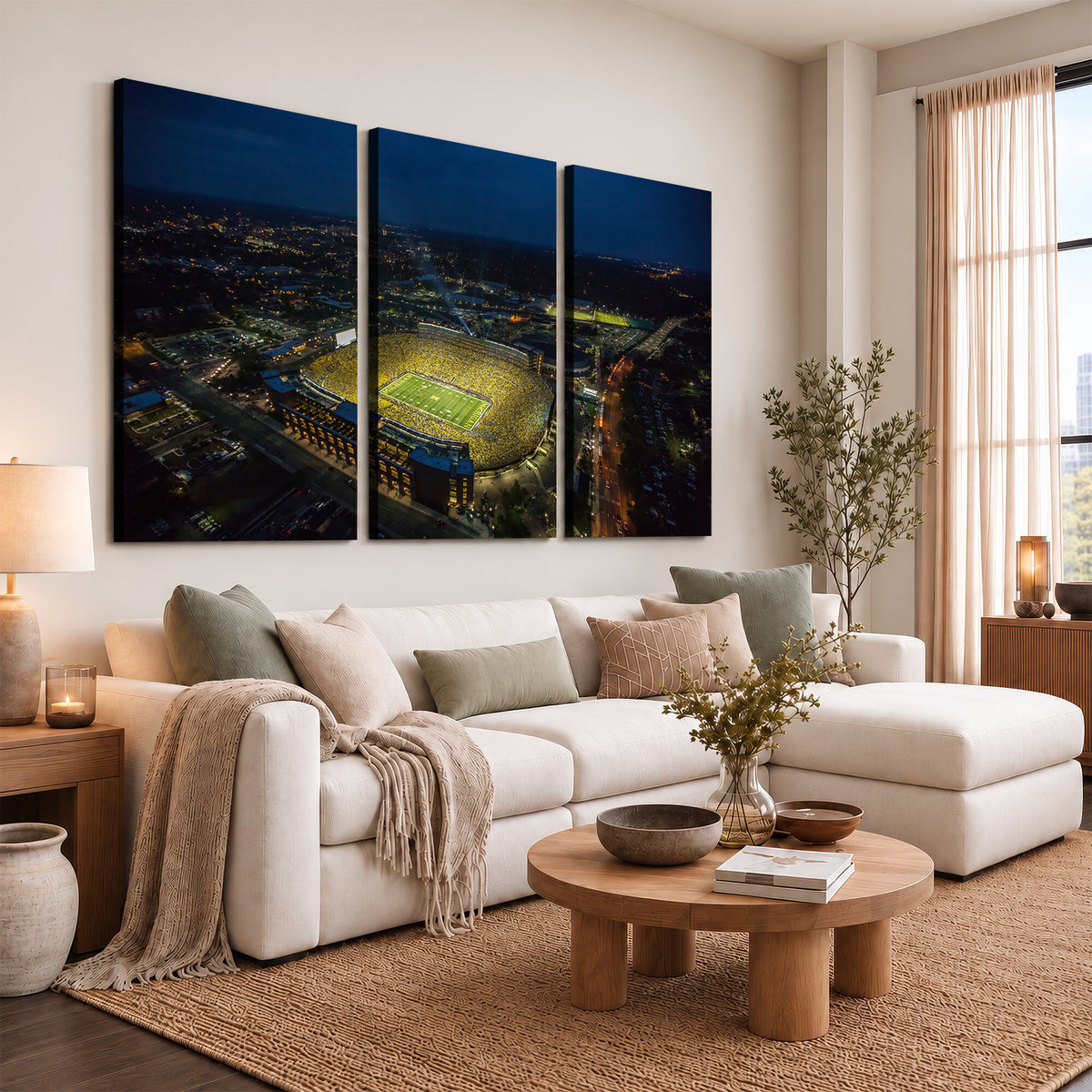 33588-MGV-CV-36X24 - Michigan Stadium Night Game Wall Art | Sports Arena Aerial View Canvas